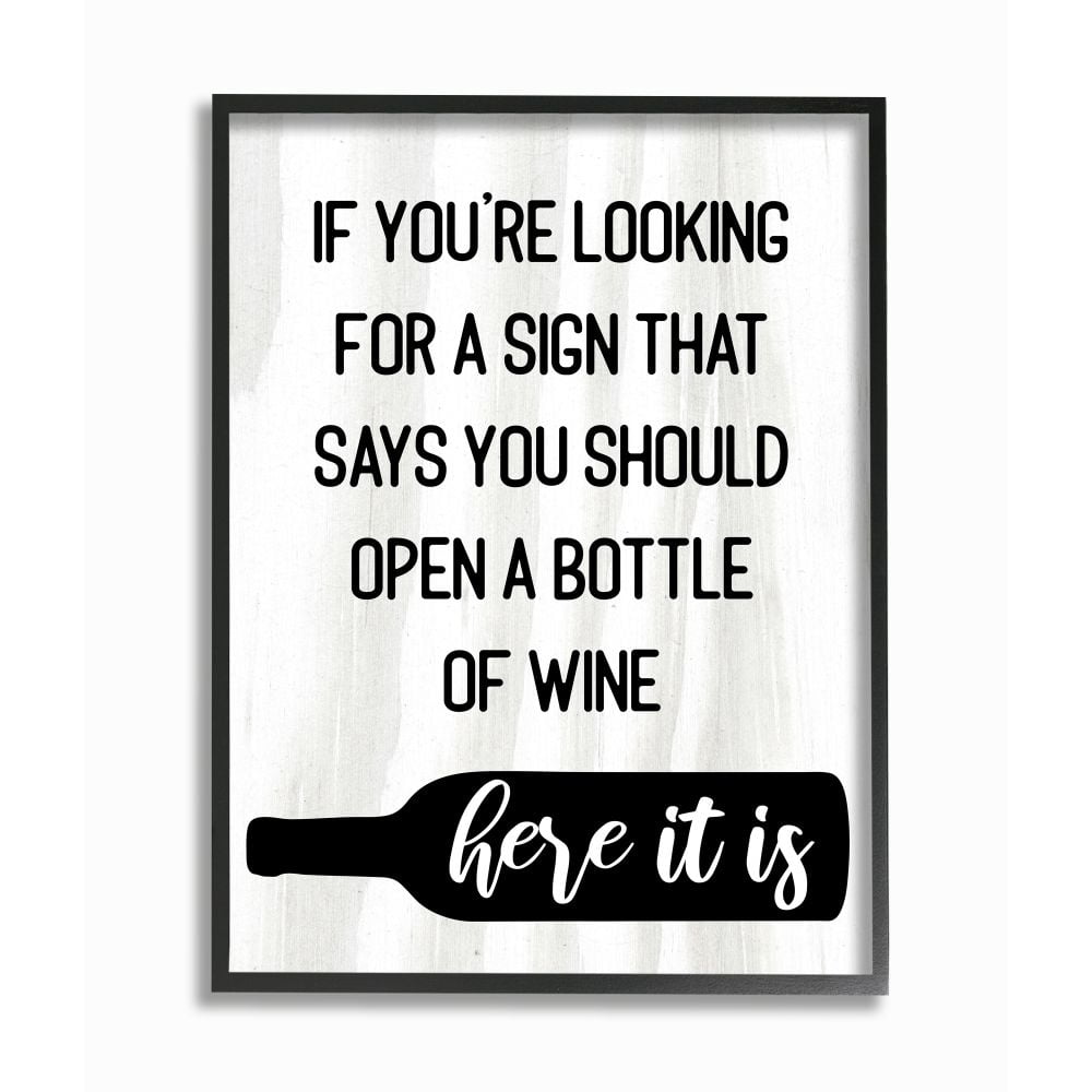 Stupell Industries Sign to Open Bottle of Wine Phrase Alcohol Humor Framed Wall Art Design by Daphne Polselli, 16" x 20", Black Framed