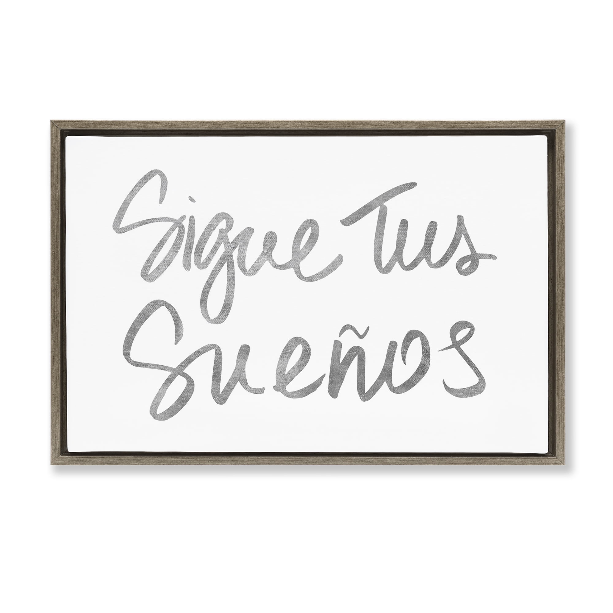 Stupell Industries Sigue Tus Sueños Brilla Inspirational Quotes & Sayings Painting Brown Floater Framed Art Print Wall Art, 25 x 17