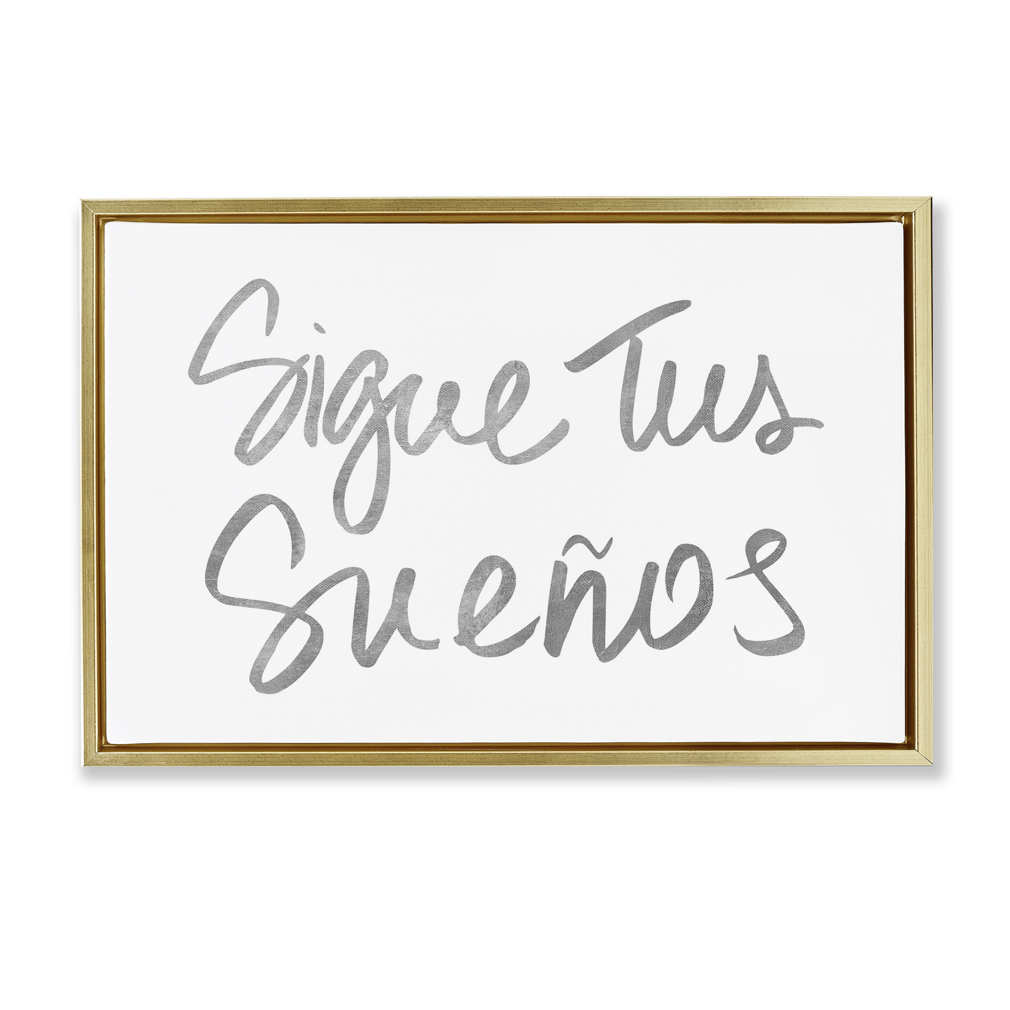 Stupell Industries Sigue Tus Sueños Brilla Inspirational Quotes & Sayings Painting Gold Floater Framed Art Print Wall Art, 31 x 21