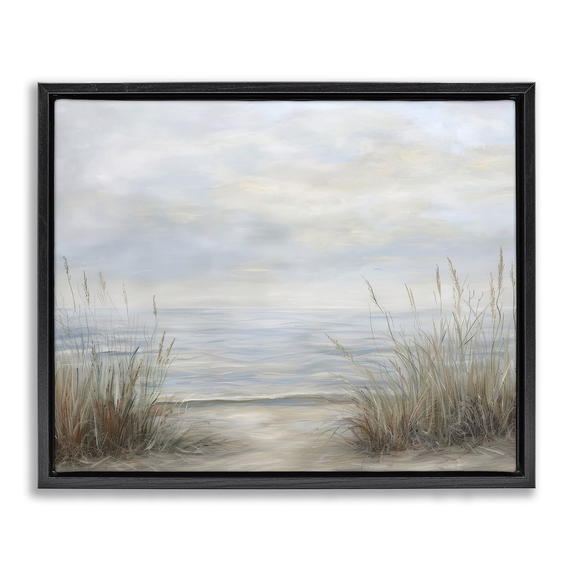 Stupell Industries Silent Beach with Seaside Dunes Black Framed Floater Canvas Wall Art, design by Petal Prints Design