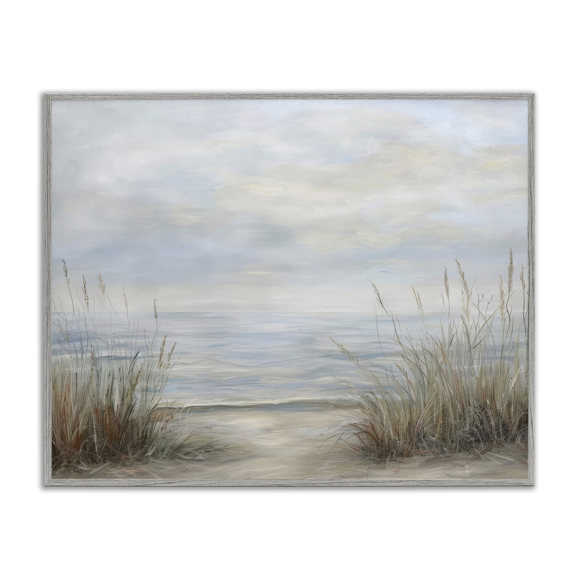 Stupell Industries Silent Beach with Seaside Dunes Gray Framed Giclee Art, design by Petal Prints Design