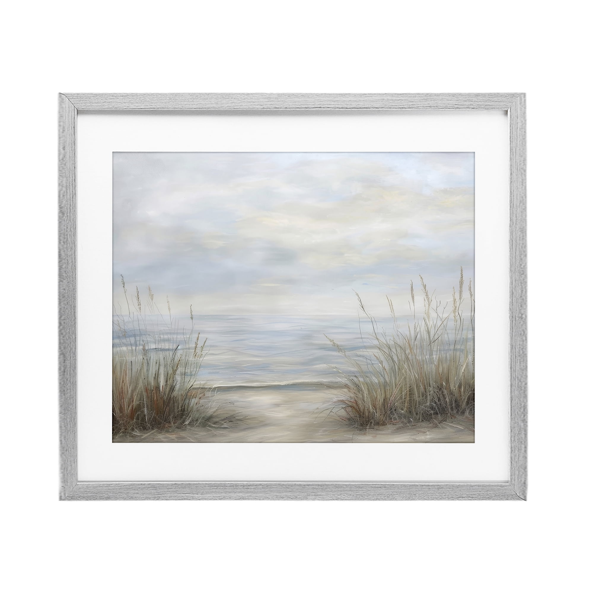 Stupell Industries Silent Beach with Seaside Dunes Gray Framed Print Under Glass, design by Petal Prints Design