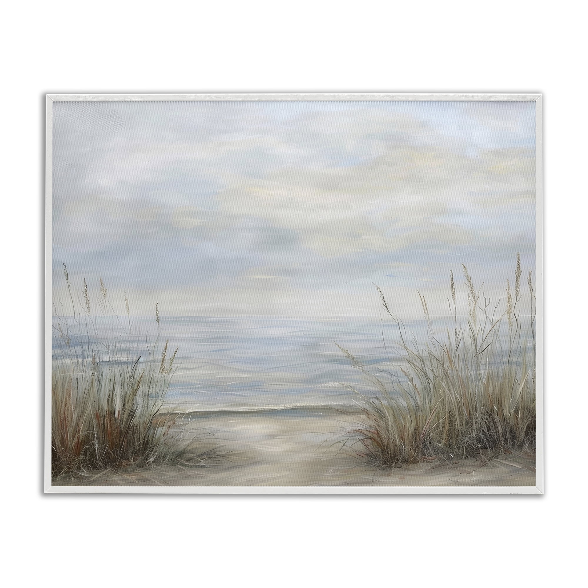 Stupell Industries Silent Beach with Seaside Dunes White Framed Giclee Art, design by Petal Prints Design