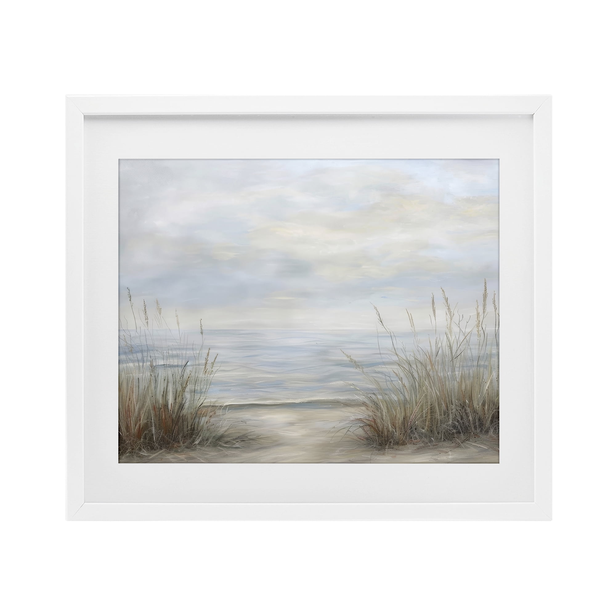 Stupell Industries Silent Beach with Seaside Dunes White Framed Print Under Glass, design by Petal Prints Design