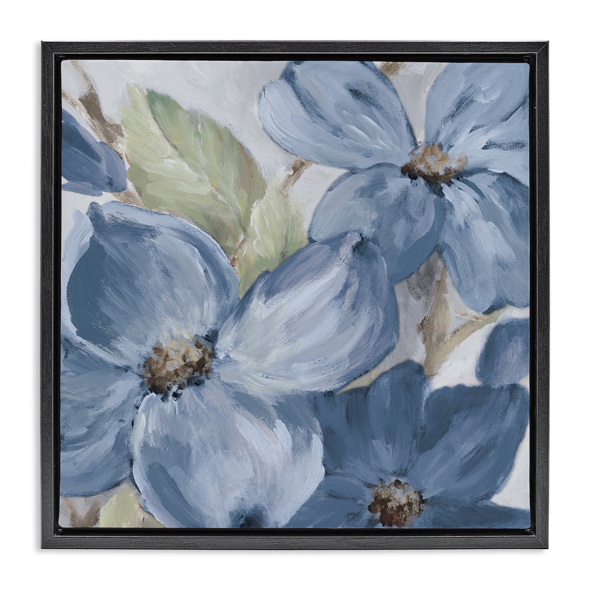 Stupell Industries Silent Blue Bloom Botanical & Floral Painting Black Floater Framed Art Print Wall Art, 25 x 25
