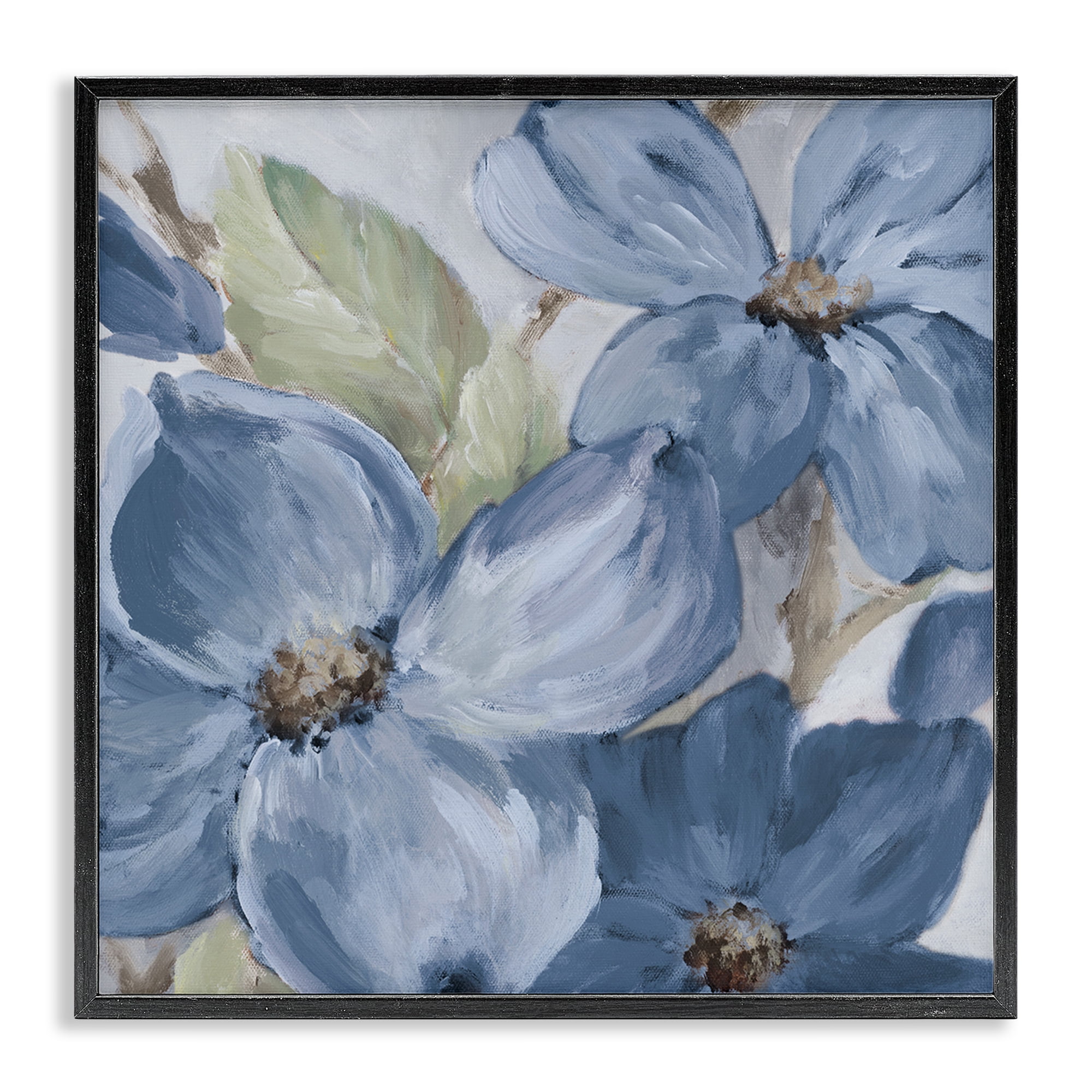 Stupell Industries Silent Blue Bloom Botanical & Floral Painting Black Framed Art Print Wall Art, 24 x 24