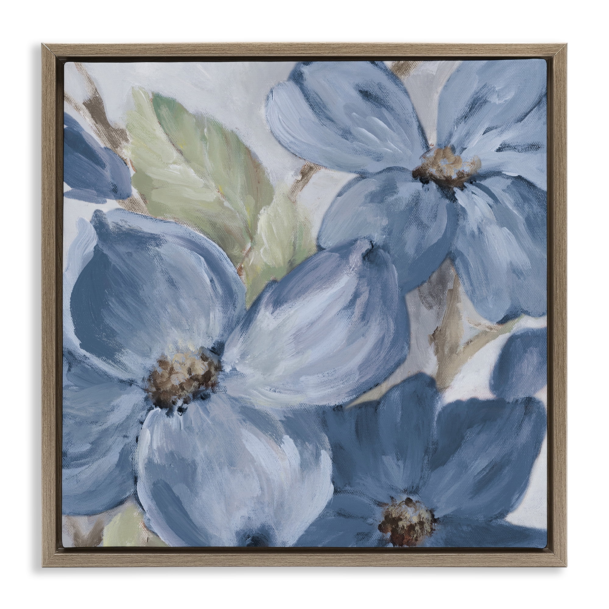 Stupell Industries Silent Blue Bloom Botanical & Floral Painting Brown Floater Framed Art Print Wall Art, 25 x 25