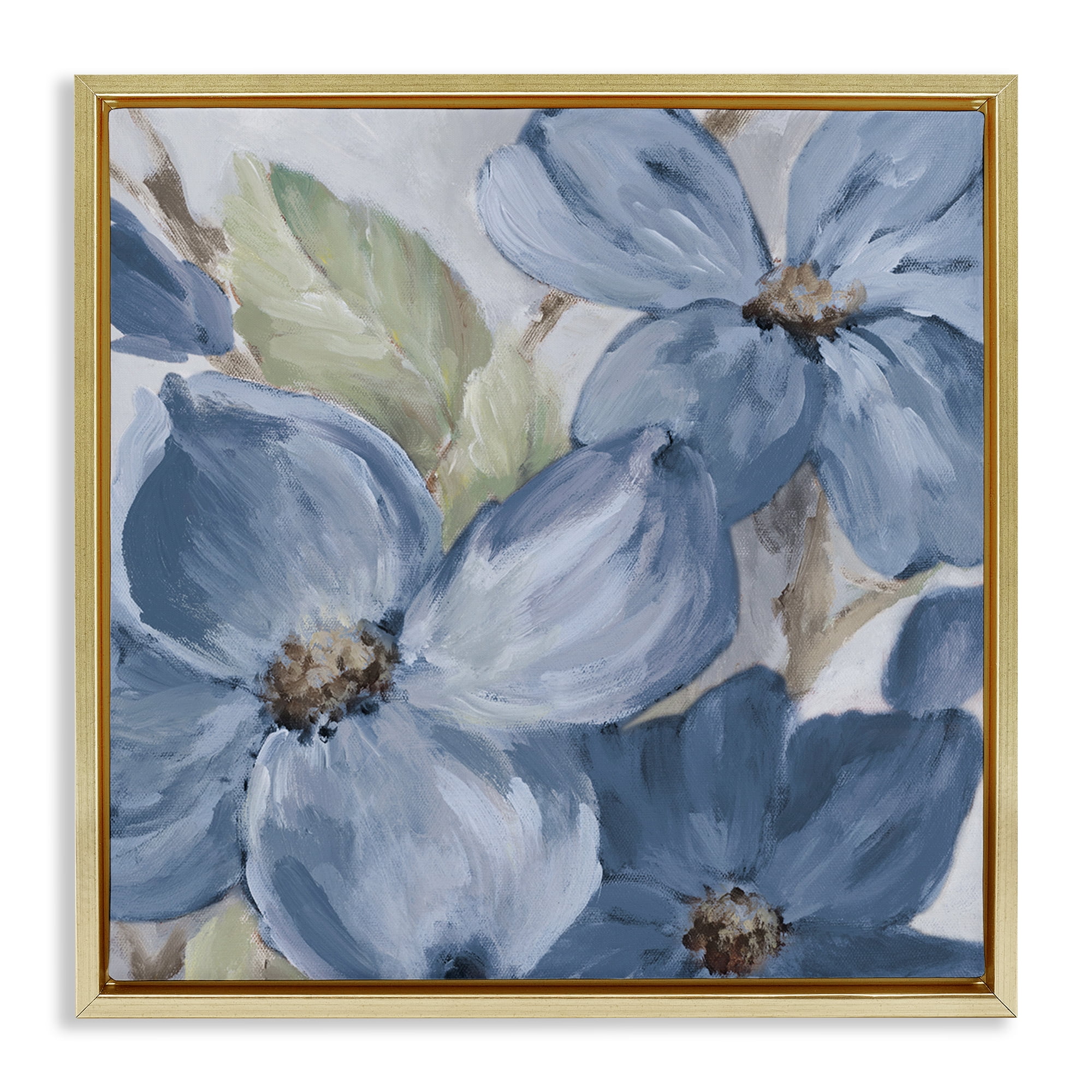 Stupell Industries Silent Blue Bloom Botanical & Floral Painting Gold Floater Framed Art Print Wall Art, 18 x 18