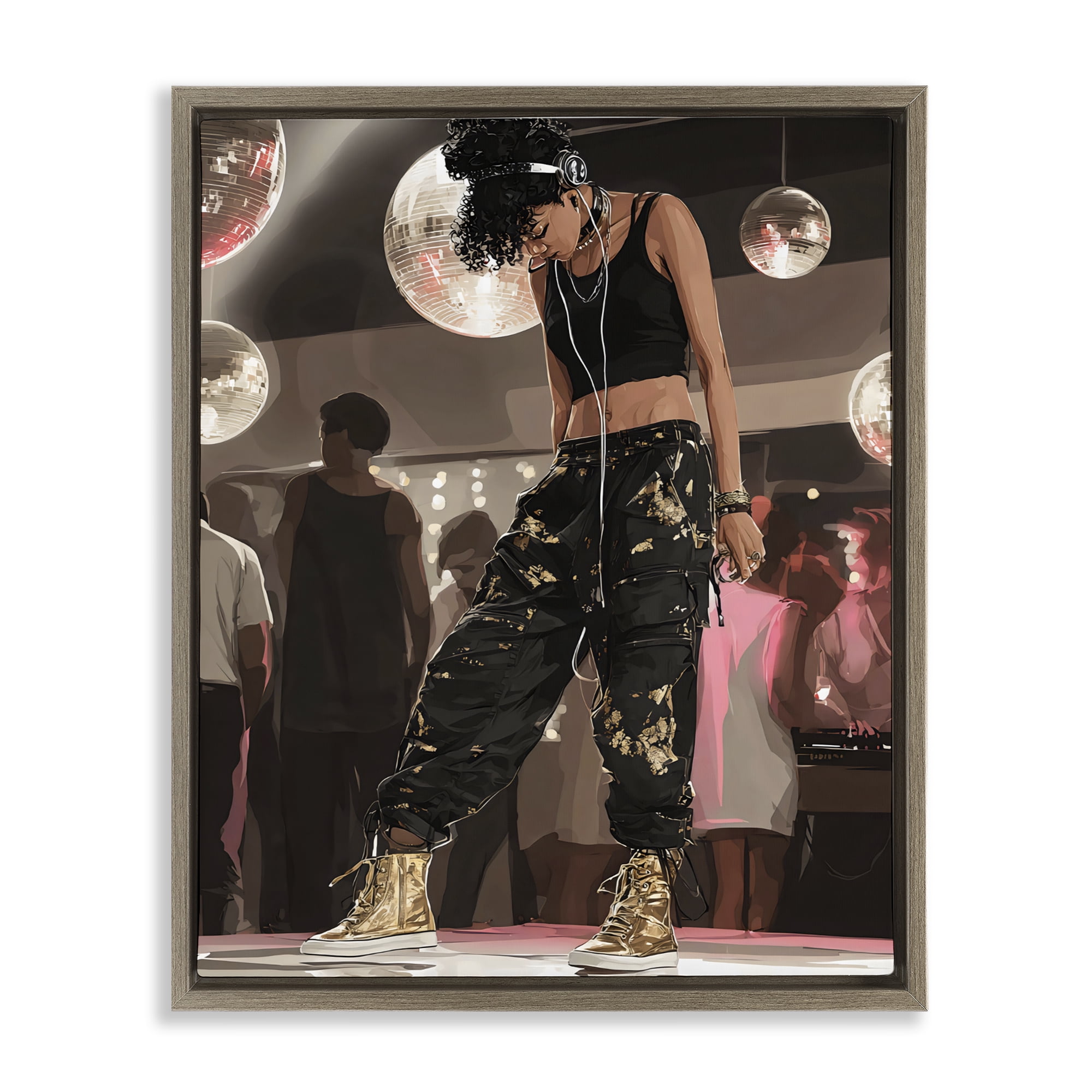 Stupell Industries Silent Disco Lone Dancer Brown Framed Floater Canvas Wall Art, design by Franklyn Gregory