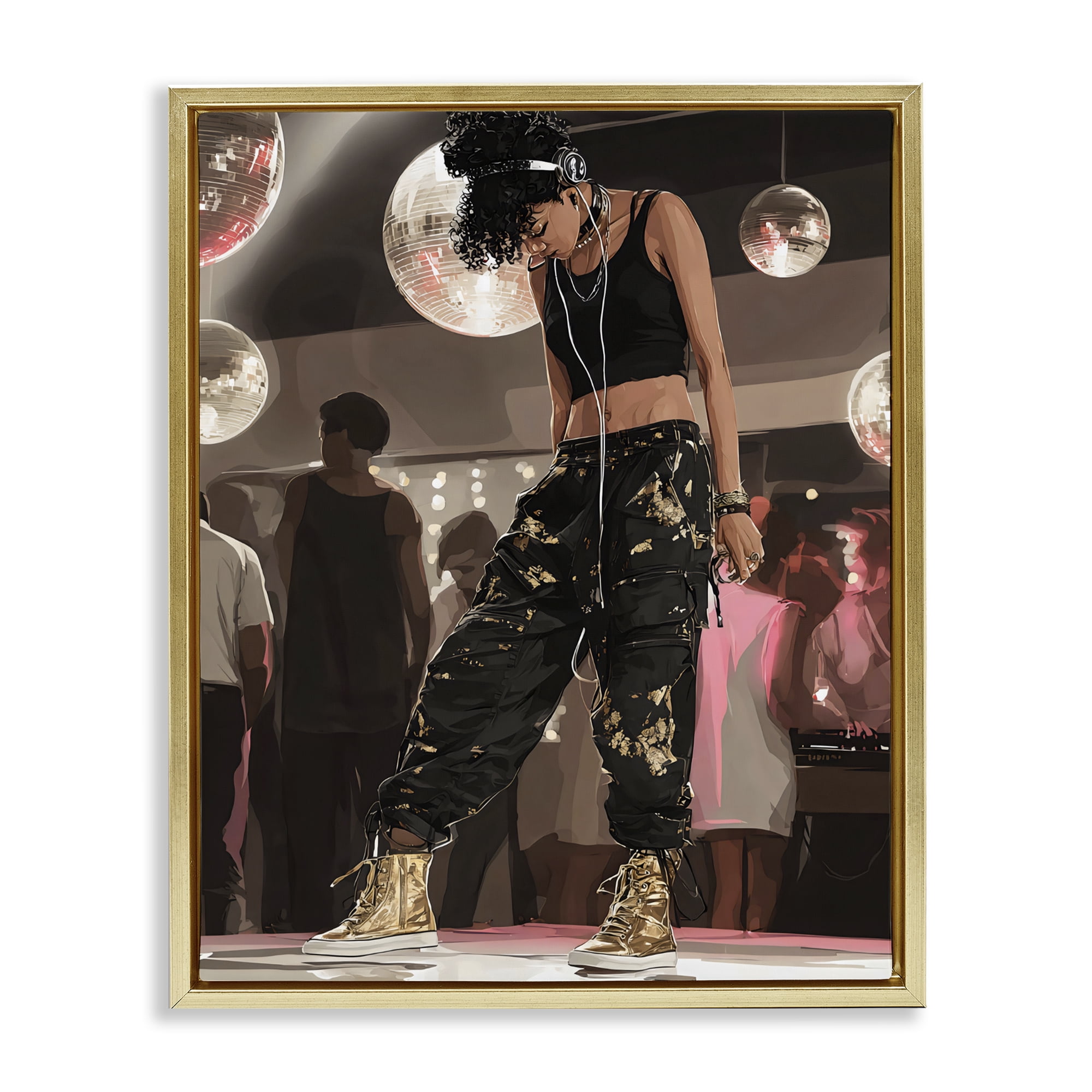Stupell Industries Silent Disco Lone Dancer Gold Framed Floater Canvas Wall Art, design by Franklyn Gregory
