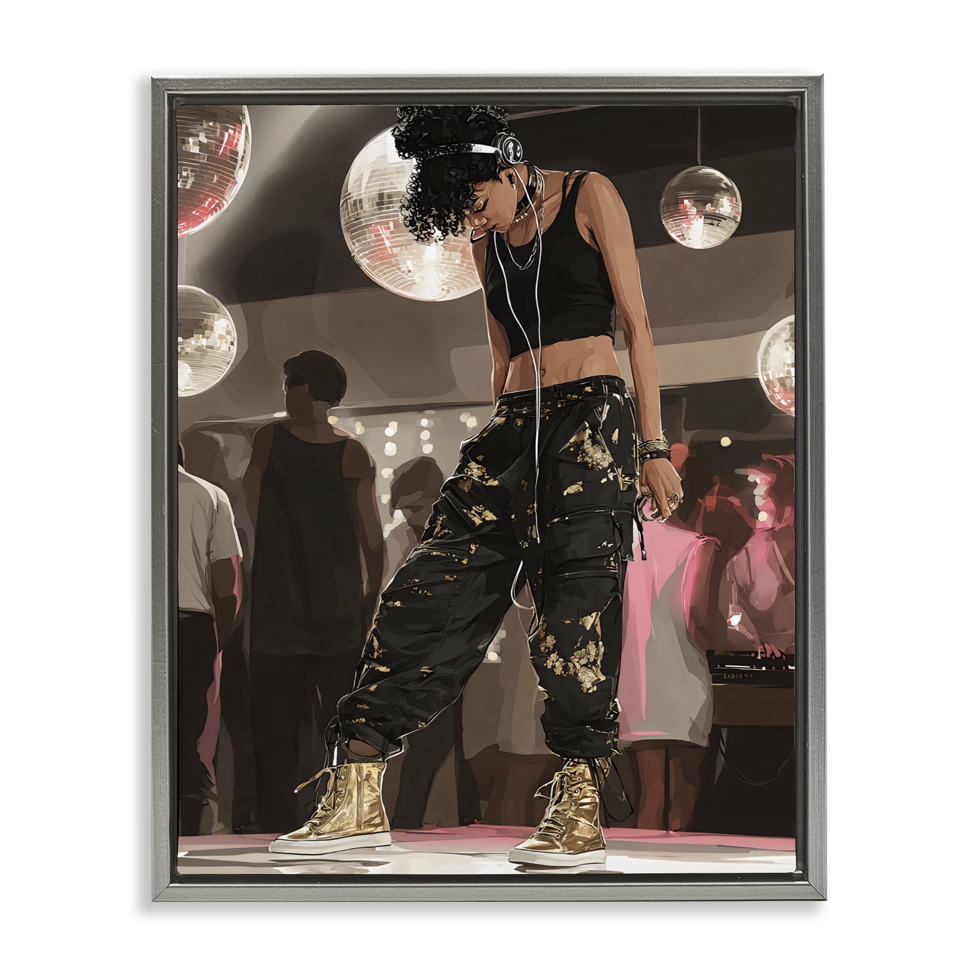 Stupell Industries Silent Disco Lone Dancer Gray Framed Floater Canvas Wall Art, design by Franklyn Gregory