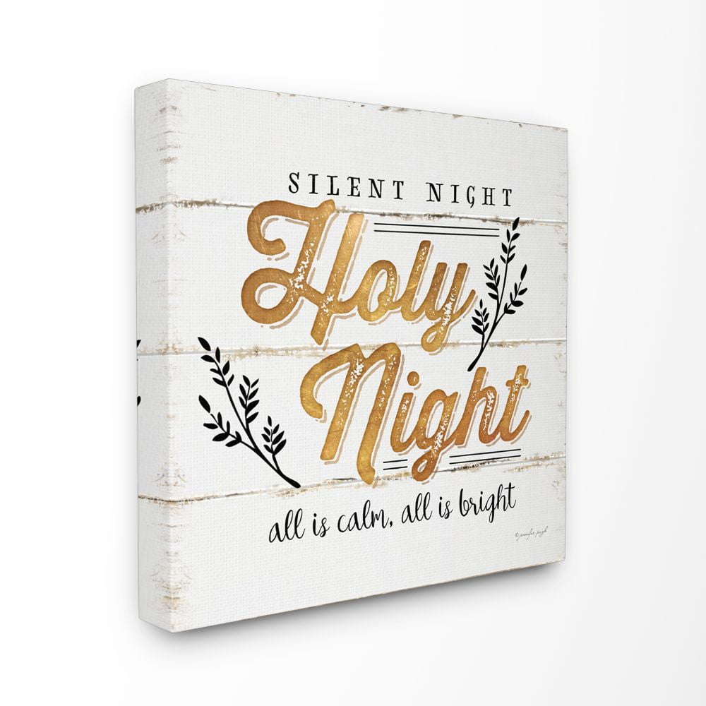 Stupell Industries Silent Night Holy Night Gold Christmas Holiday Word DesignCanvas Wall Art By Artist Jennifer Pugh