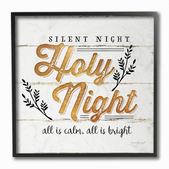 Stupell Industries Silent Night Holy Night Gold Christmas Holiday Word DesignFramed Wall Art By Artist Jennifer Pugh