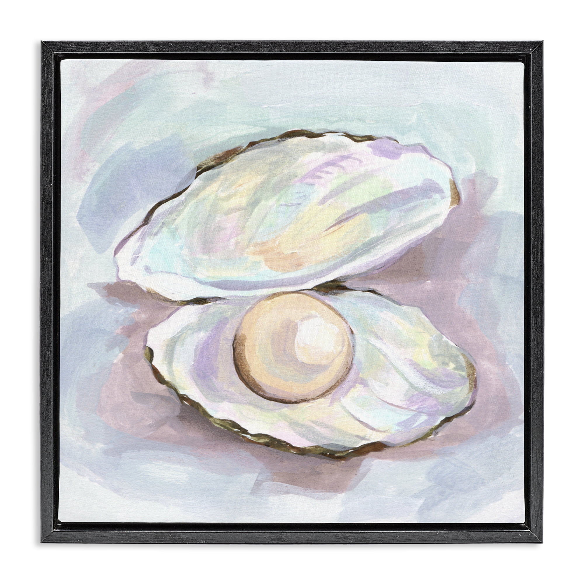 Stupell Industries Silent Opal Clam Pearl Black Framed Floater Canvas Wall Art, design by Melissa Wang