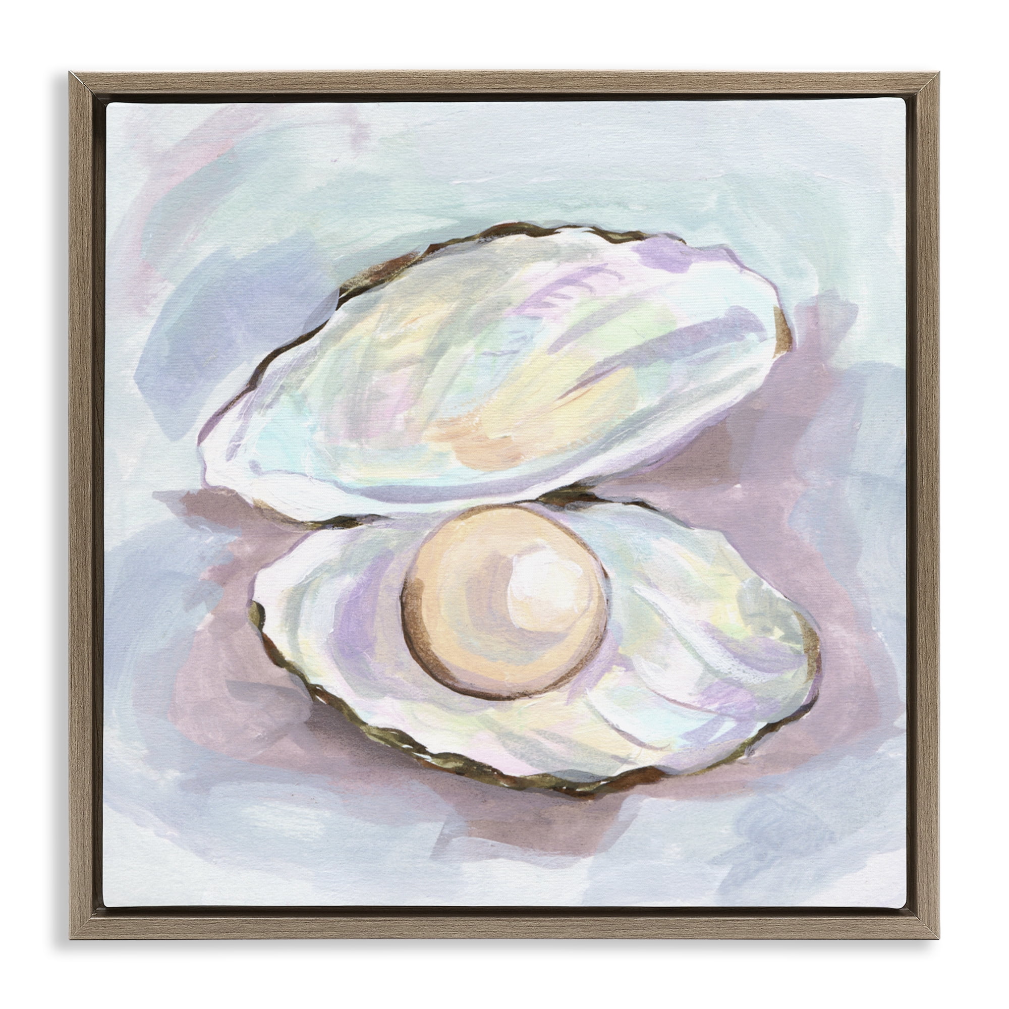 Stupell Industries Silent Opal Clam Pearl Brown Framed Floater Canvas Wall Art, design by Melissa Wang