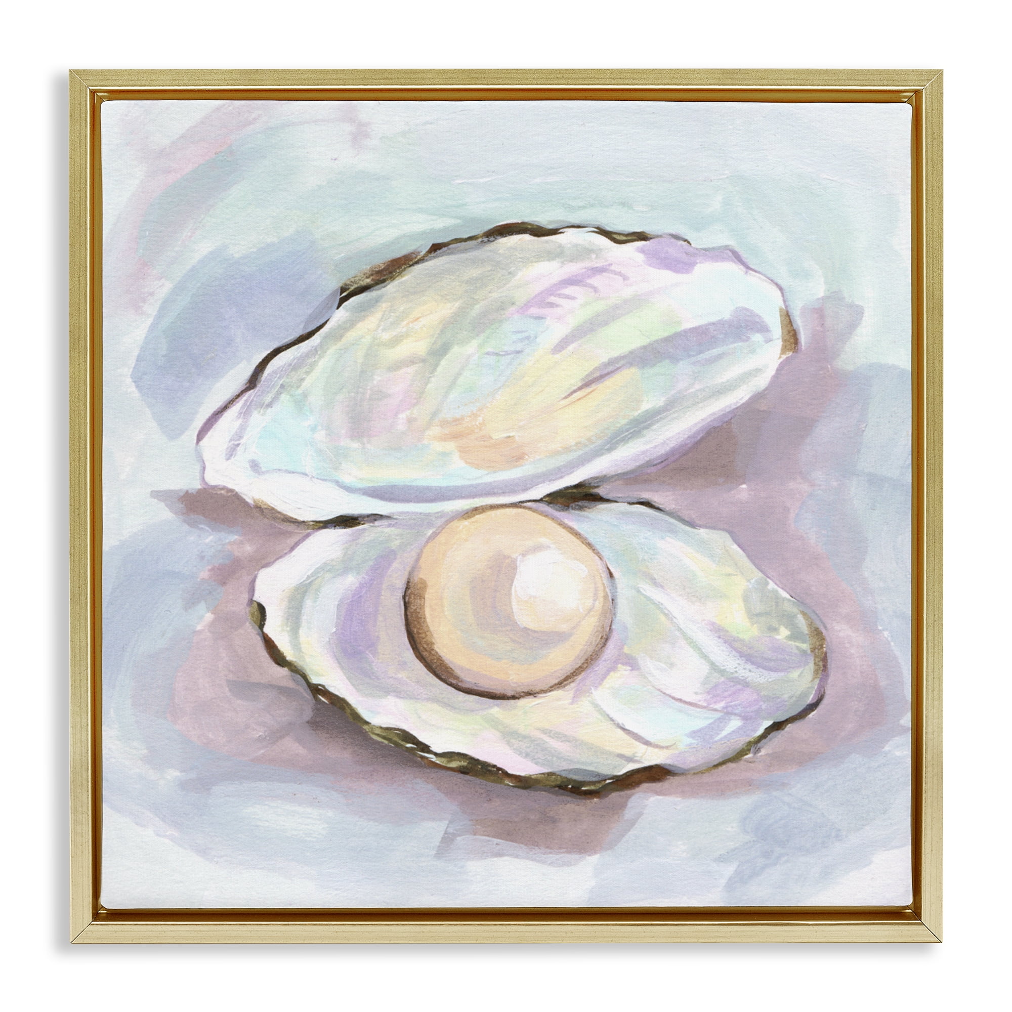 Stupell Industries Silent Opal Clam Pearl Gold Framed Floater Canvas Wall Art, design by Melissa Wang