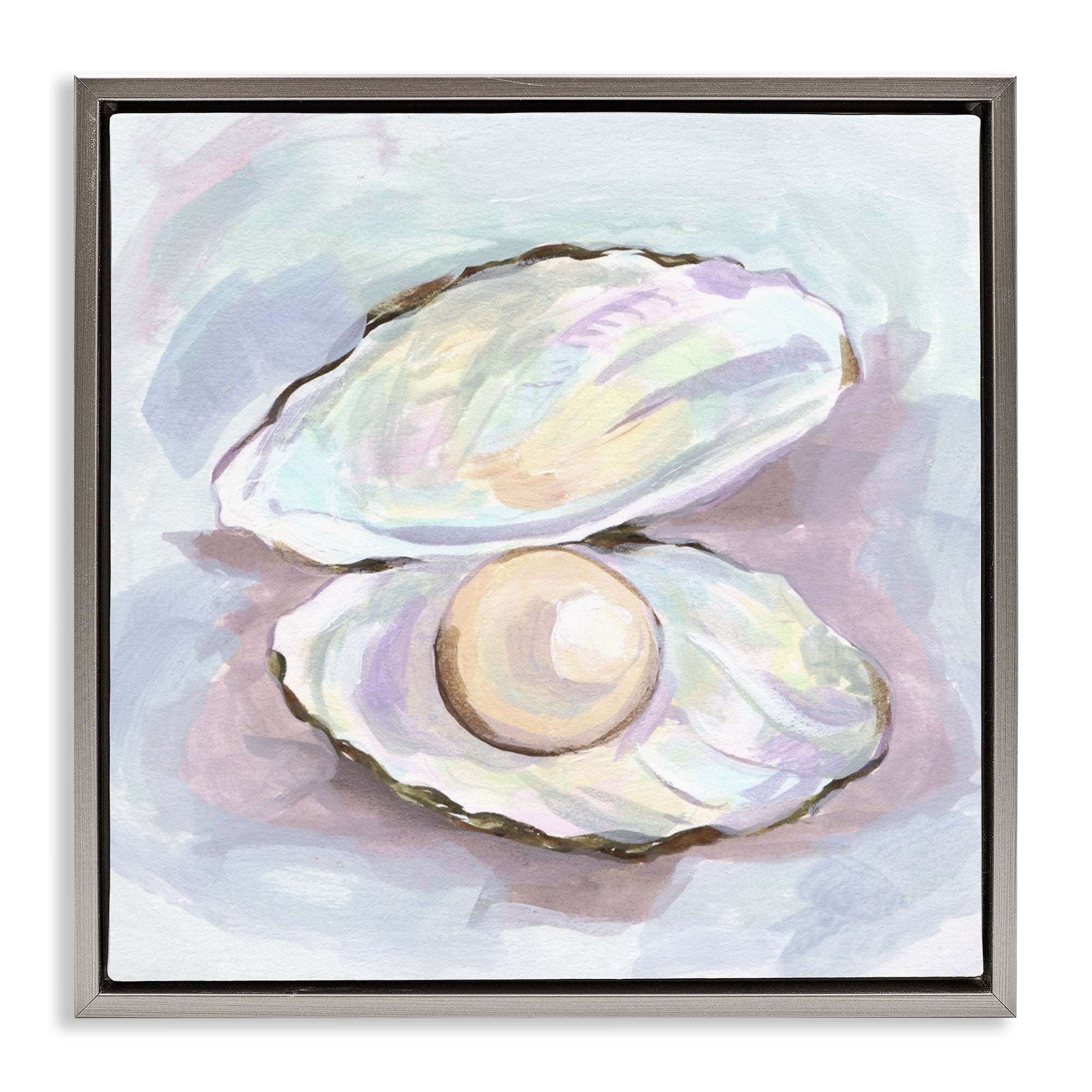 Stupell Industries Silent Opal Clam Pearl Gray Framed Floater Canvas Wall Art, design by Melissa Wang