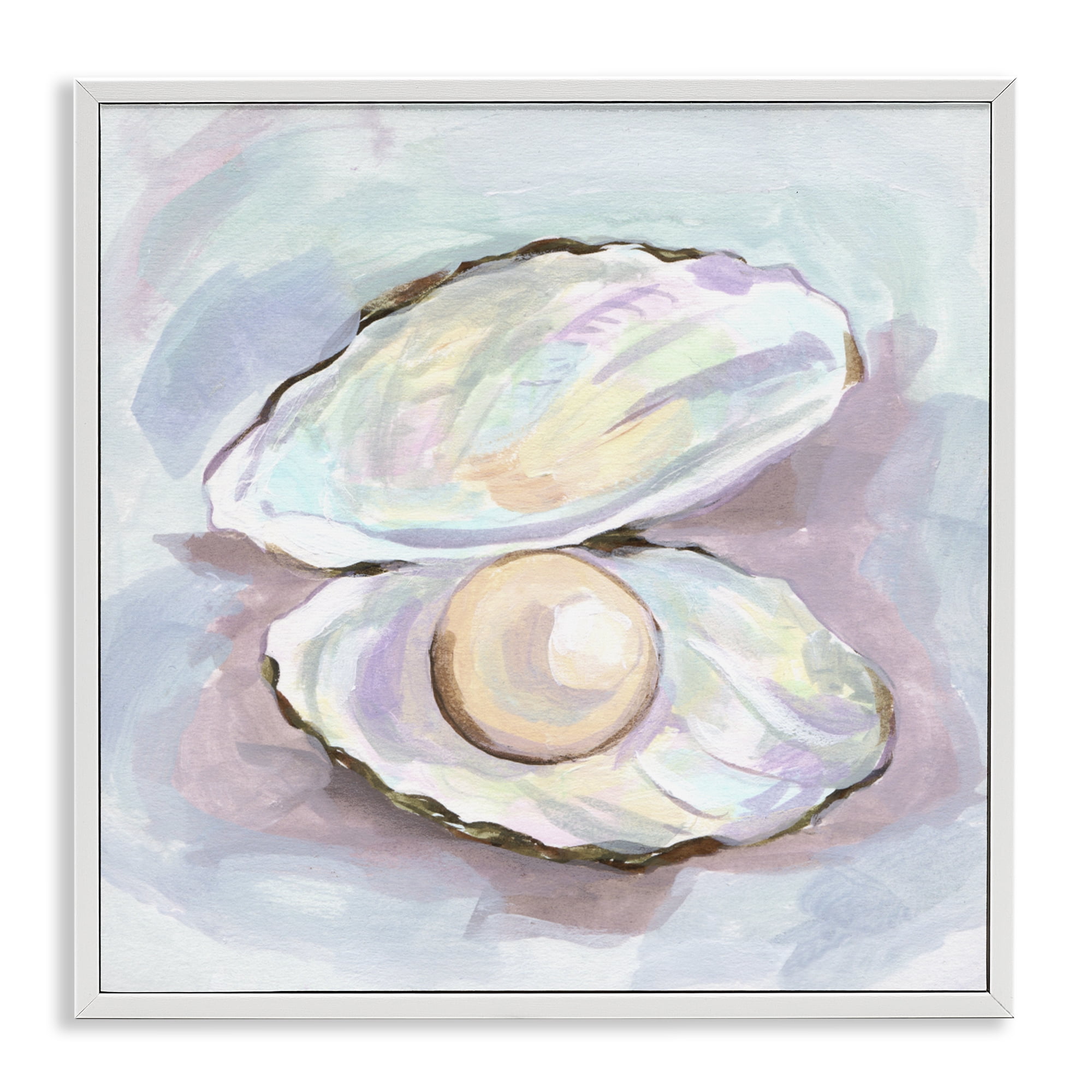 Stupell Industries Silent Opal Clam Pearl White Framed Giclee Art, design by Melissa Wang