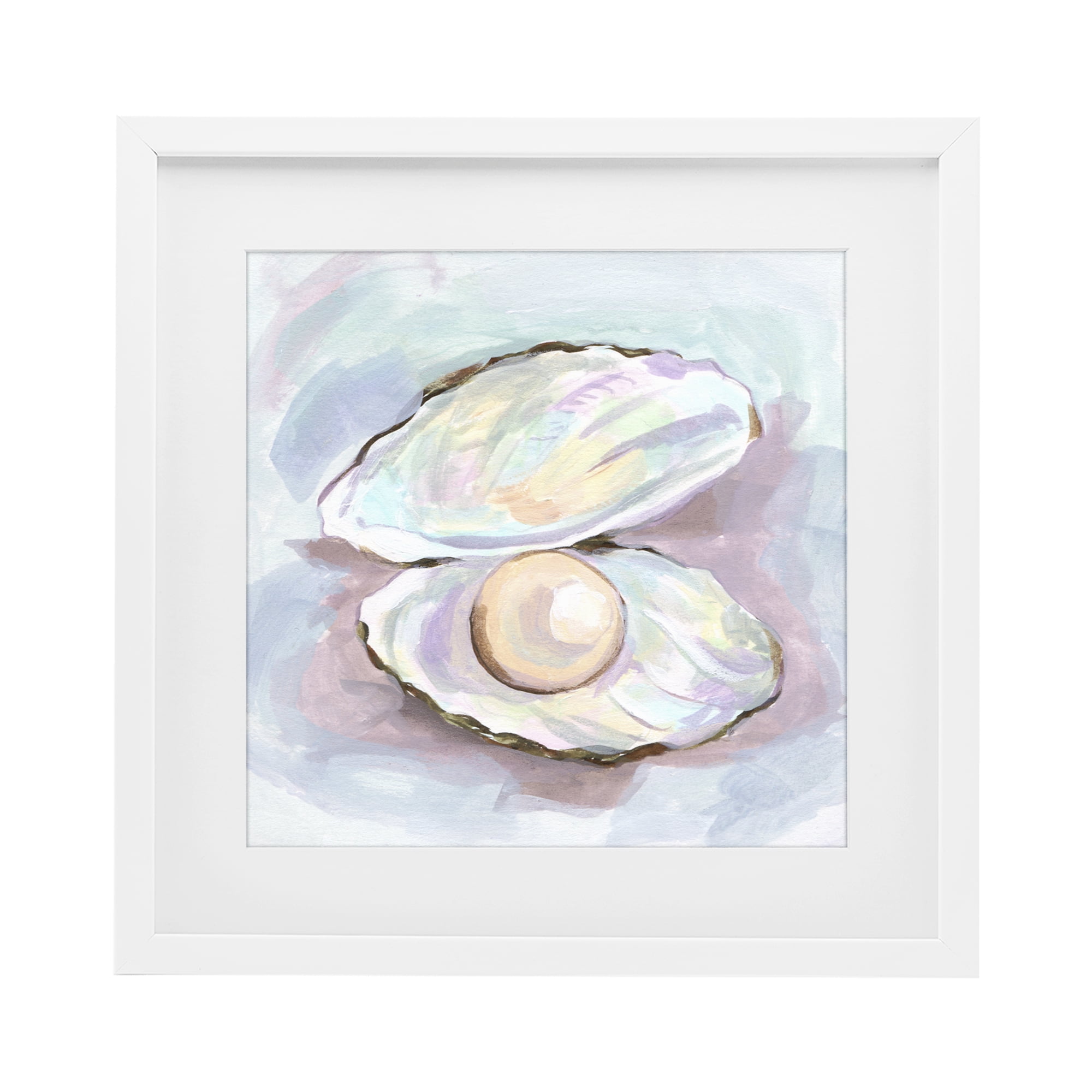 Stupell Industries Silent Opal Clam Pearl White Framed Print Under Glass, design by Melissa Wang