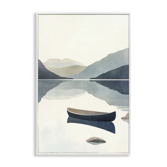 Stupell Industries Silent Shore with Boat White Framed Giclee Art design by Mona Grace, 18 x 12