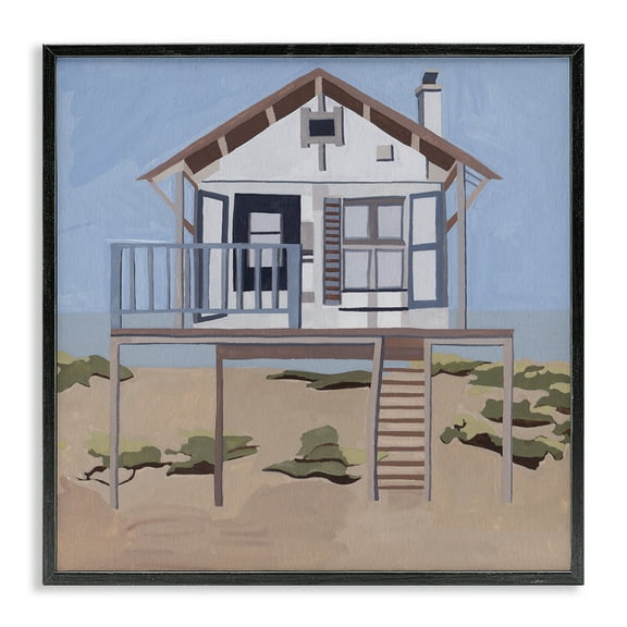 Stupell Industries Silent Shores Beach House Black Framed Giclee Art design by Melissa Wang, 12 x 12