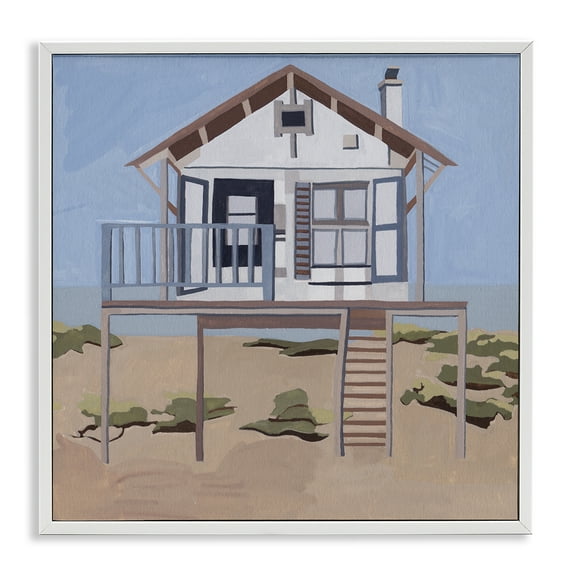 Stupell Industries Silent Shores Beach House White Framed Giclee Art design by Melissa Wang, 17 x 17