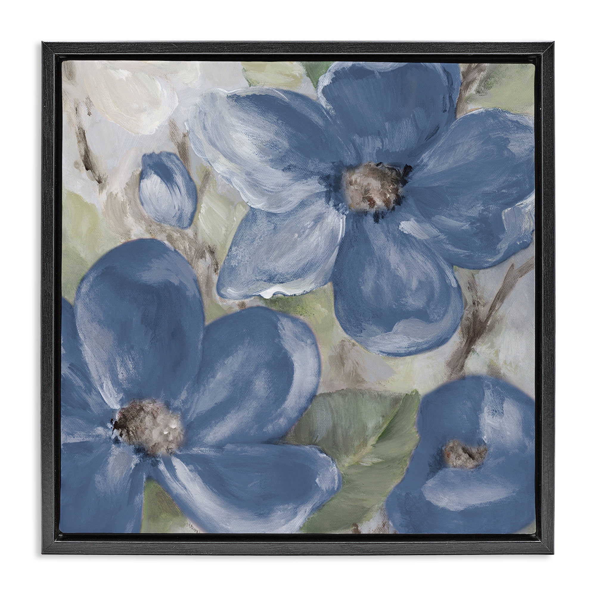 Stupell Industries Silently Blue Bloom Botanical & Floral Painting Black Floater Framed Art Print Wall Art, 18 x 18