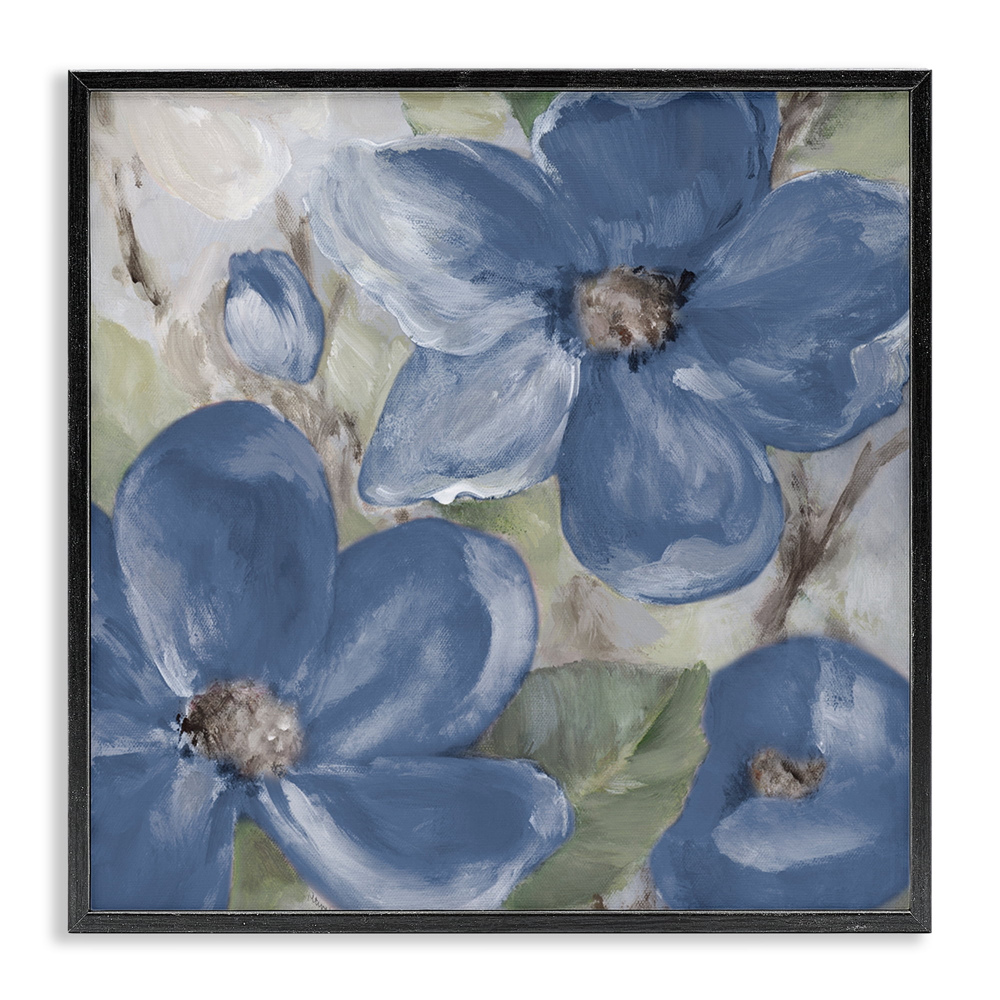 Stupell Industries Silently Blue Bloom Botanical & Floral Painting Black Framed Art Print Wall Art, 12 x 12