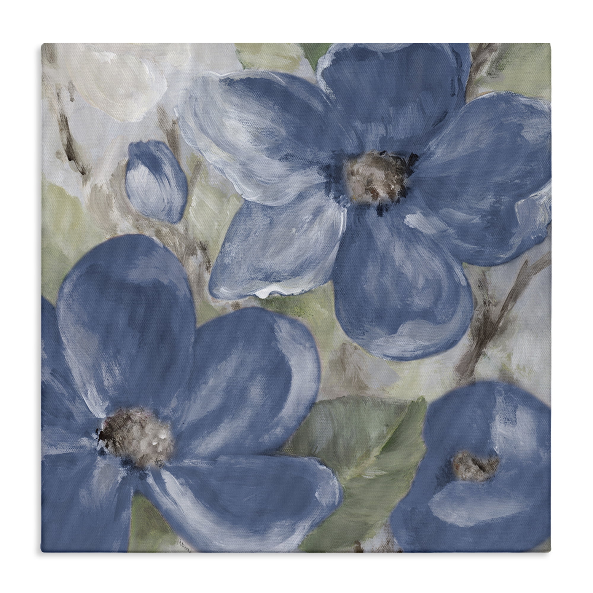 Stupell Industries Silently Blue Bloom Botanical & Floral Painting Gallery Wrapped Canvas Art Print Wall Art, 24 x 24