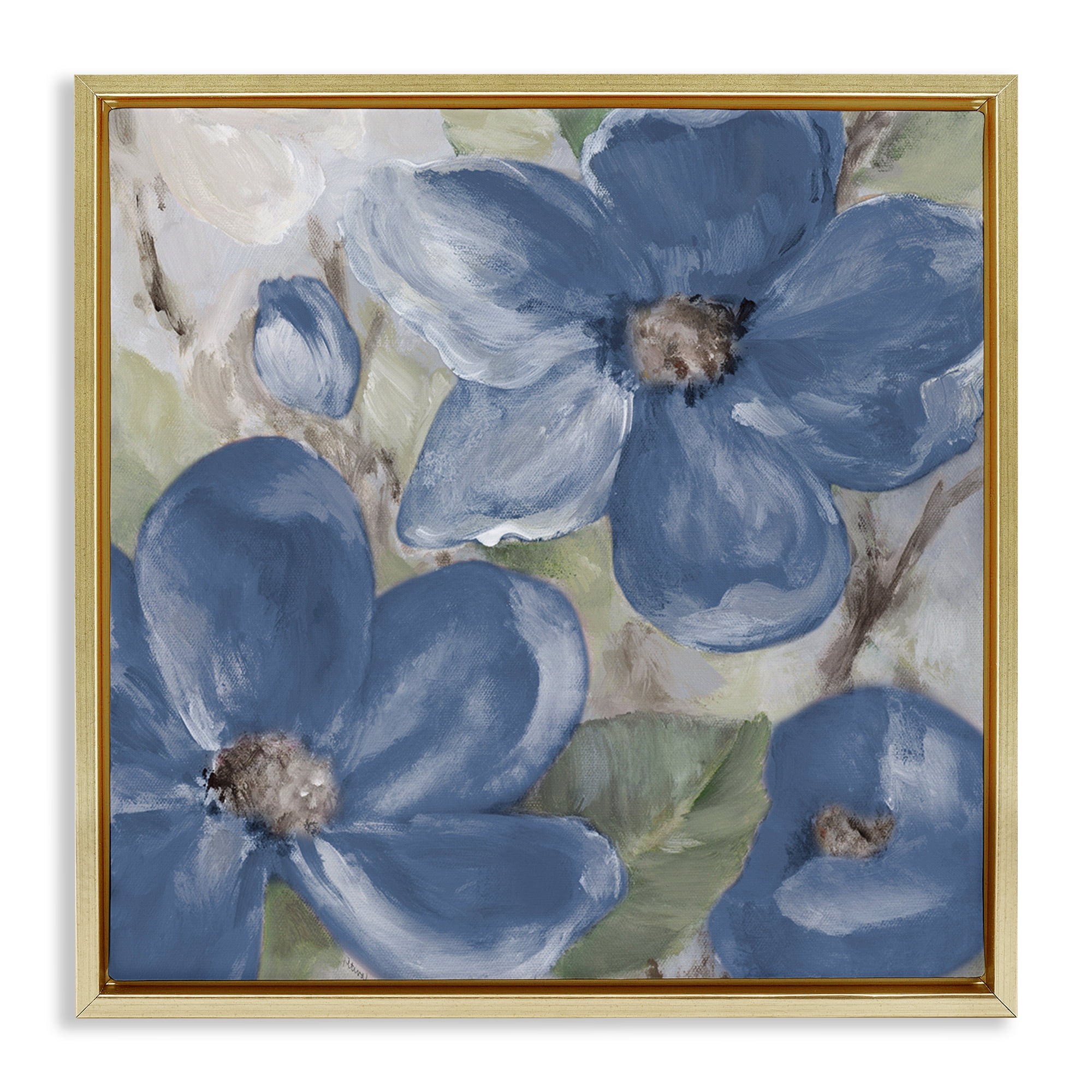 Stupell Industries Silently Blue Bloom Botanical & Floral Painting Gold Floater Framed Art Print Wall Art, 25 x 25