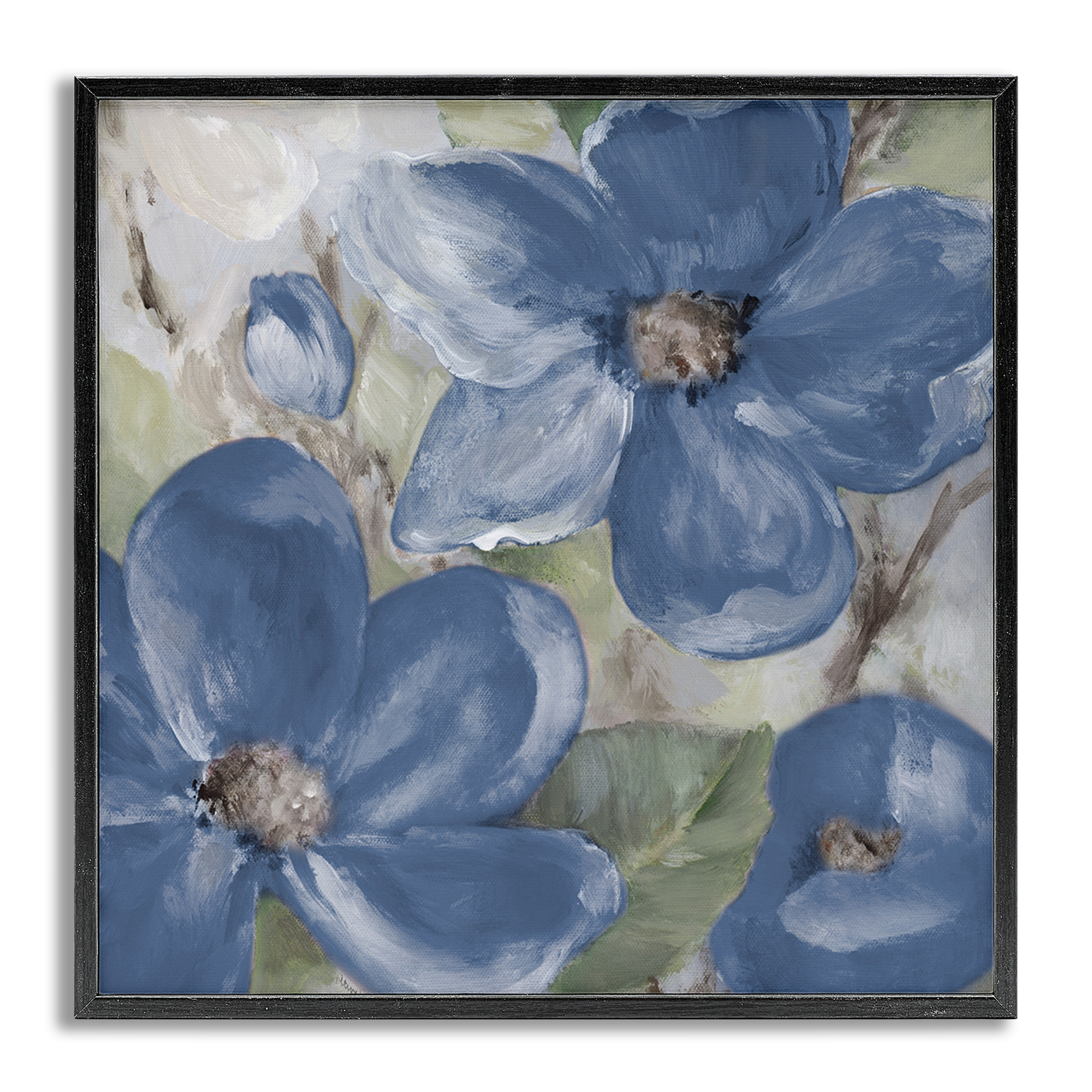 Stupell Industries Silently Blue Bloom Botanical & Floral Painting Gray Framed Art Print Wall Art, 24 x 24