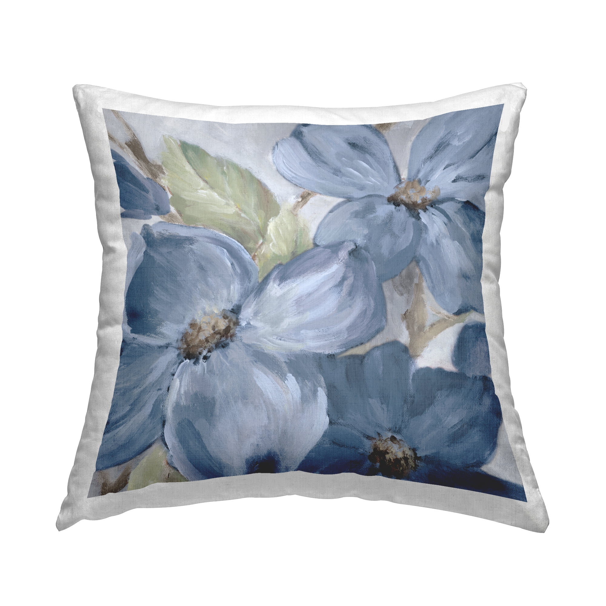 Stupell Industries Silently Blue Bloom Decorative Printed Throw Pillow, 18 x 18