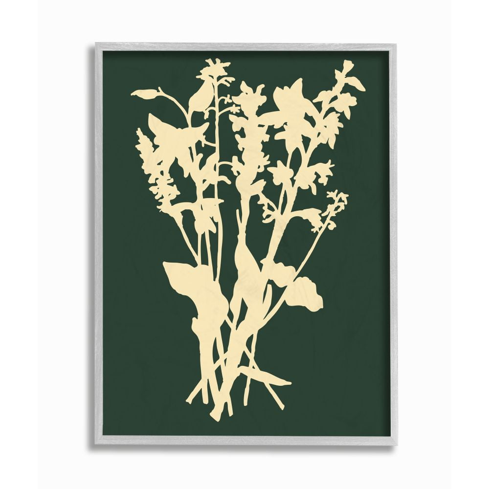 Silhouette Plant Green Yellow Abstract Graphic Art with Silver Frame