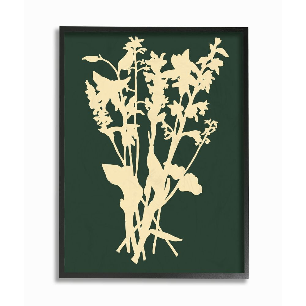 Stupell Industries Silhouette Plant Green Yellow Design Graphic Art Black Framed Art Print Wall Art, 24x30, by The Saturday Evening Post