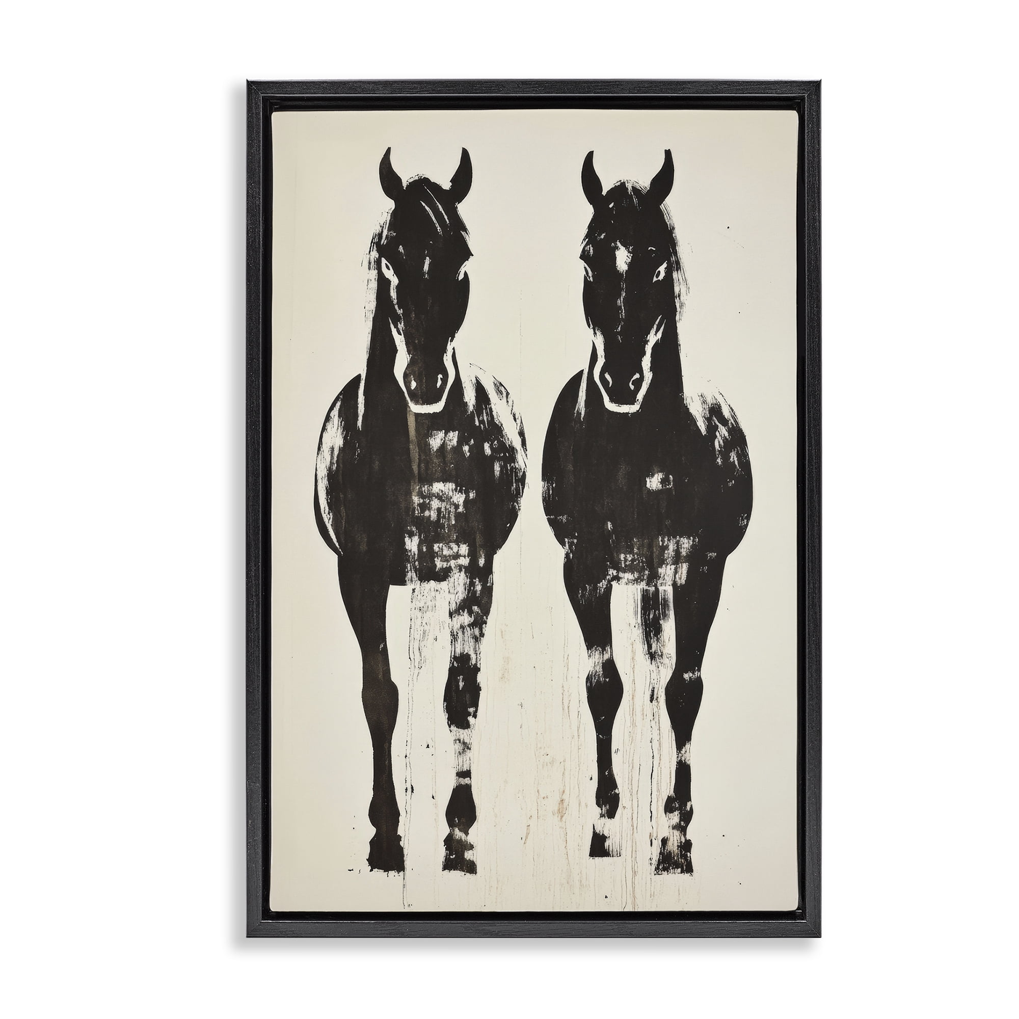 Stupell Industries Silhouetted Horse Couple Black Framed Floater Canvas Wall Art, design by Petal Prints Design