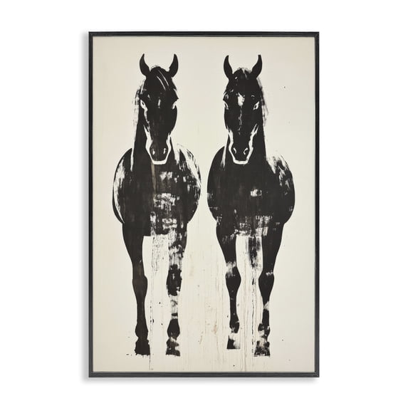 Stupell Industries Rustic Lodge Silhouetted Horse Couple Black Framed Giclee Art, 12 x 18, by Petals Prints Design