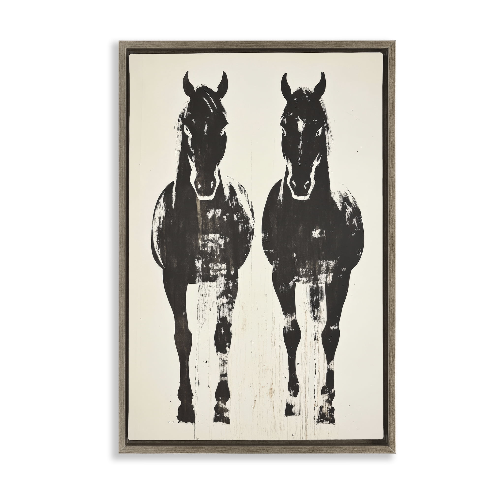 Stupell Industries Silhouetted Horse Couple Brown Framed Floater Canvas Wall Art, design by Petal Prints Design