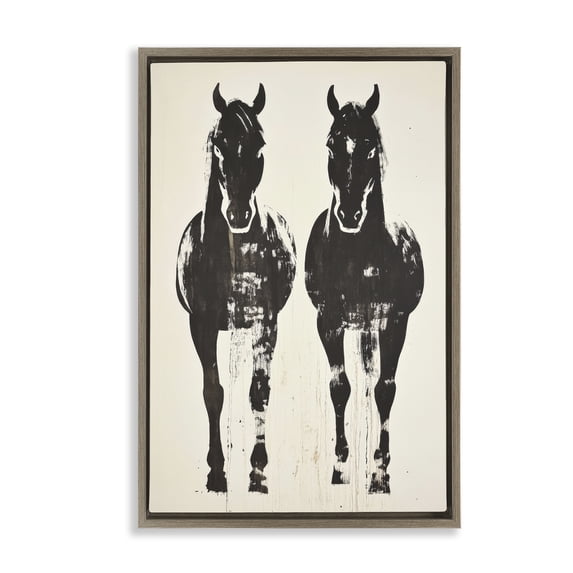 Stupell Industries Rustic Lodge Silhouetted Horse Couple Brown Floating Frame Canvas Art, 17 x 25, by Petals Prints Design