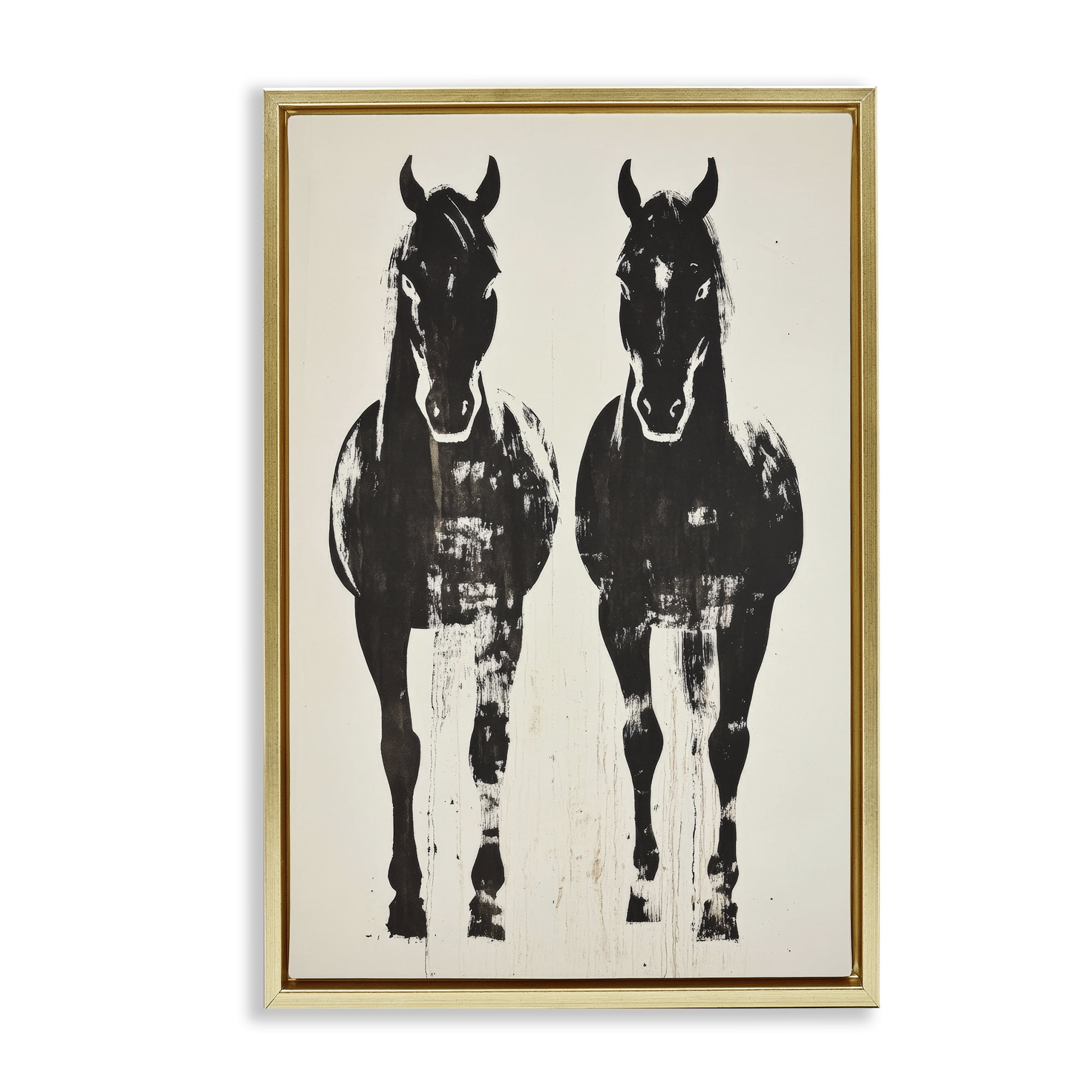 Stupell Industries Silhouetted Horse Couple Gold Framed Floater Canvas Wall Art, design by Petal Prints Design