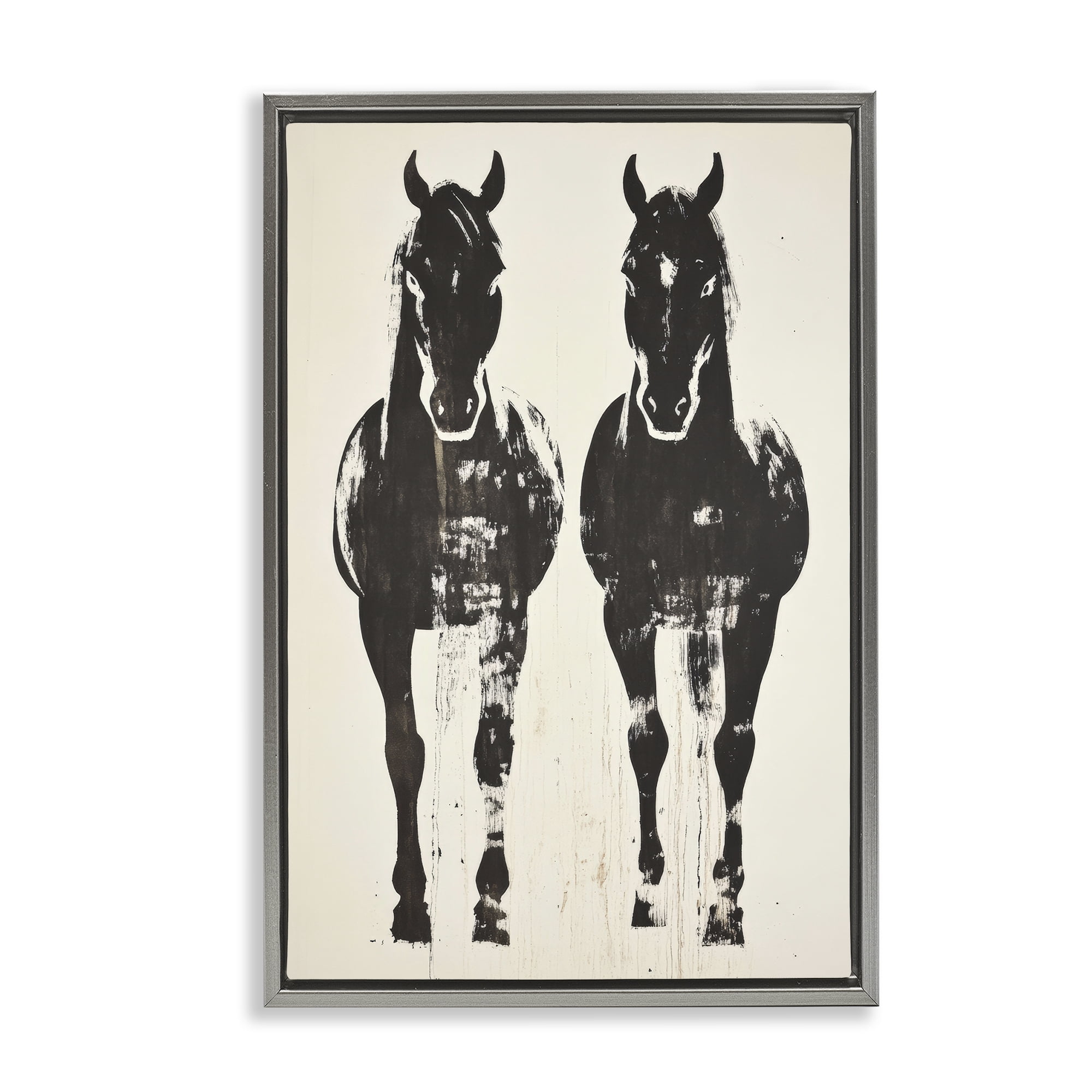 Stupell Industries Silhouetted Horse Couple Gray Framed Floater Canvas Wall Art, design by Petal Prints Design