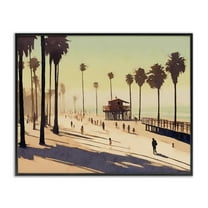 Stupell Industries Silhouettes on Beach Landscape & Nature Painting Black Framed Art Print Wall Art, 14 x 11