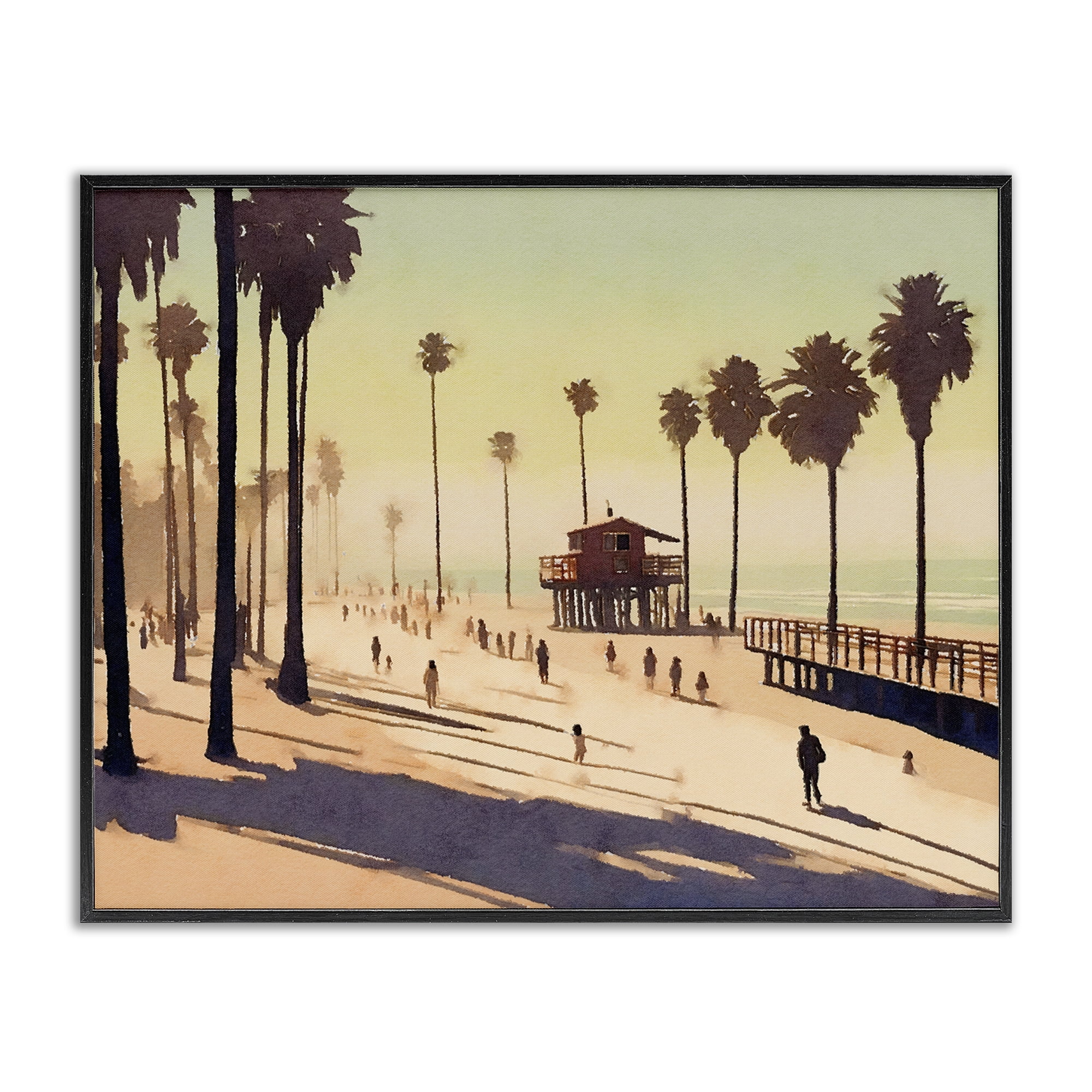 Stupell Industries Silhouettes on Beach Landscape & Nature Painting Black Framed Art Print Wall Art, 30 x 24