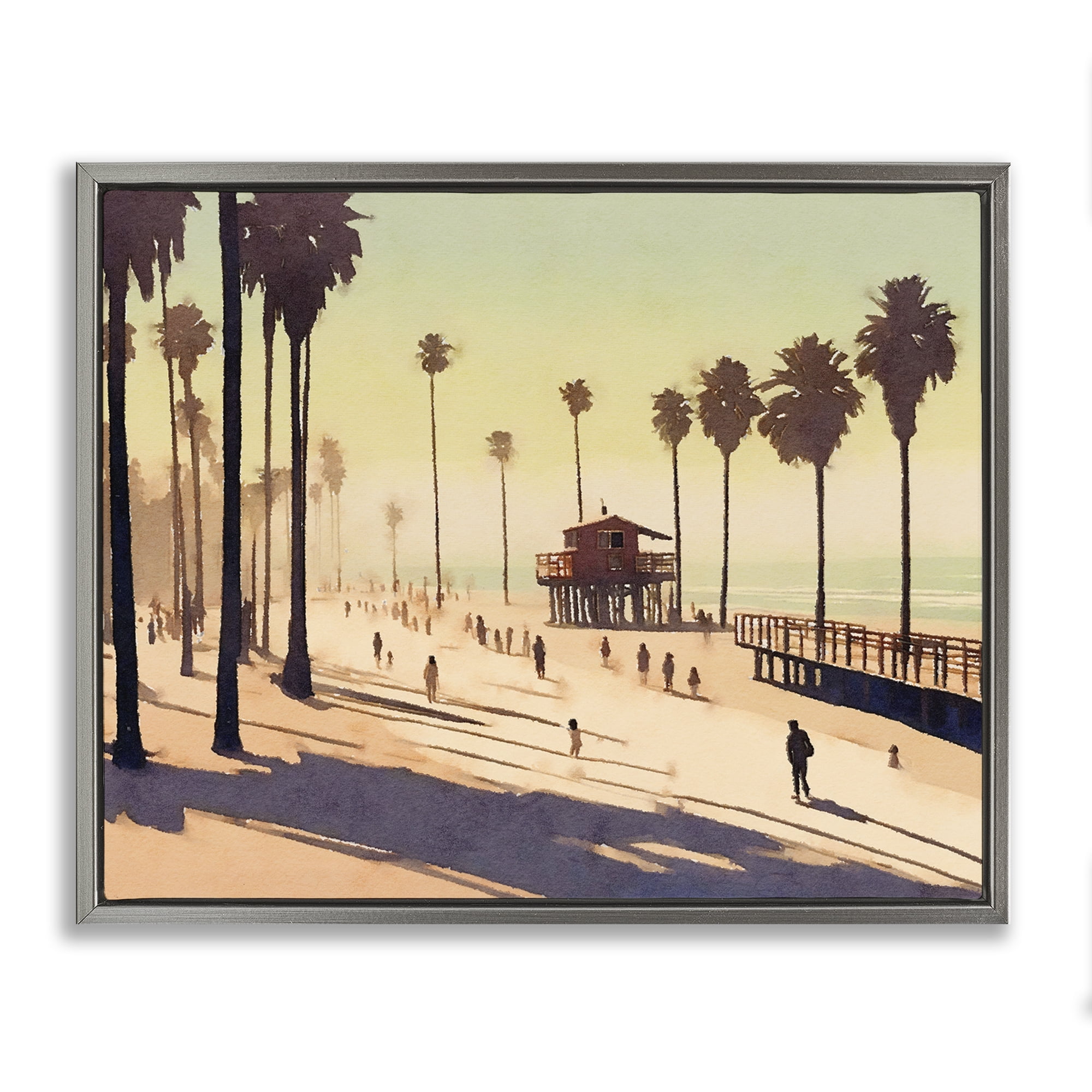 Stupell Industries Silhouettes on Beach Landscape & Nature Painting Gray Floater Framed Canvas Art Print Wall Art, 31 x 25