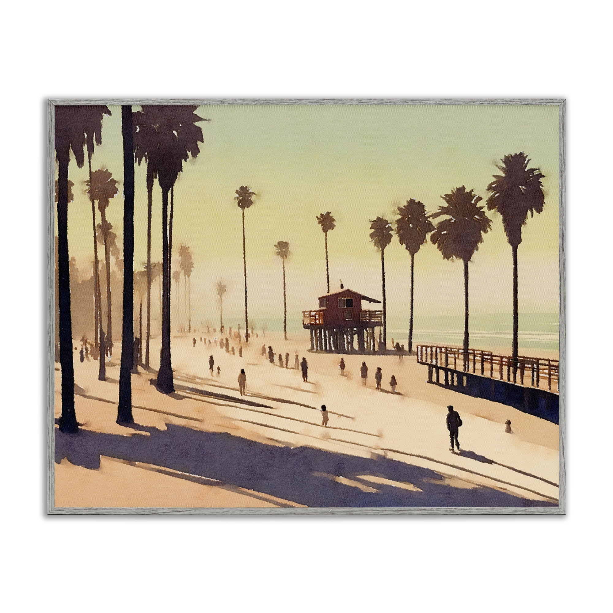 Stupell Industries Silhouettes on Beach Landscape & Nature Painting Gray Framed Art Print Wall Art, 14 x 11