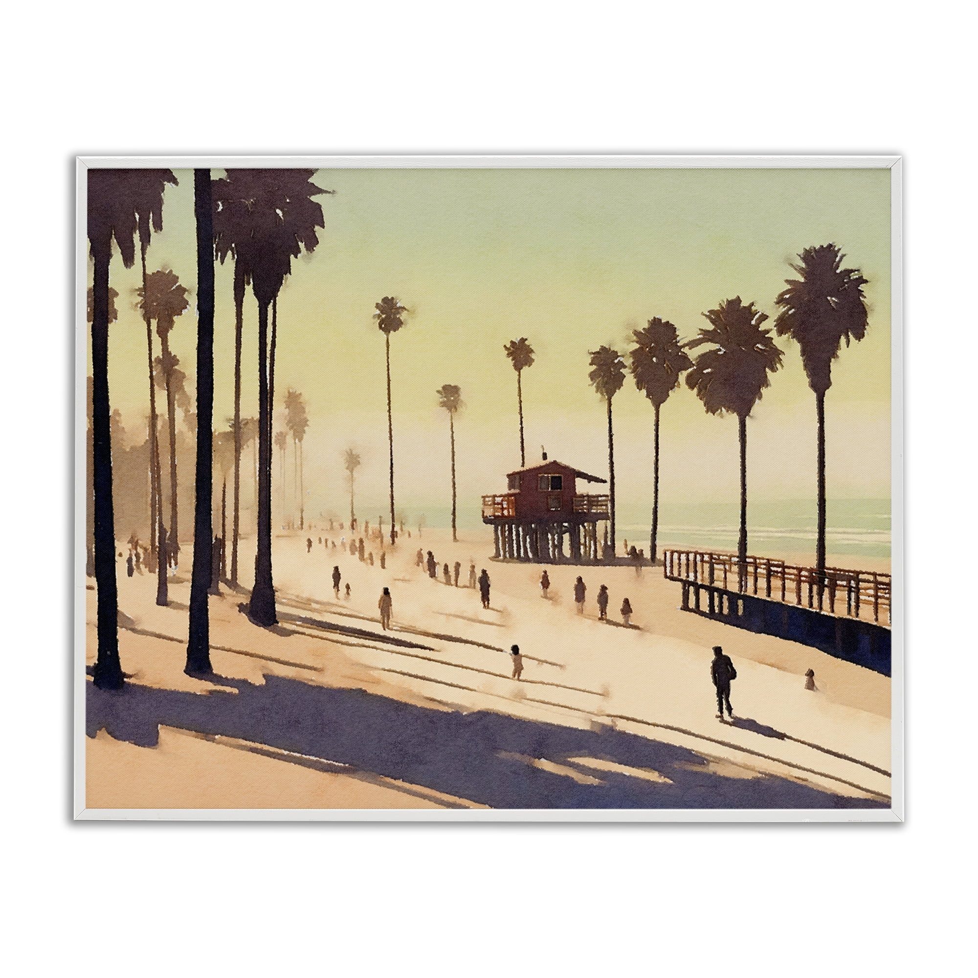Stupell Industries Silhouettes on Beach Landscape & Nature Painting White Framed Art Print Wall Art, 30 x 24