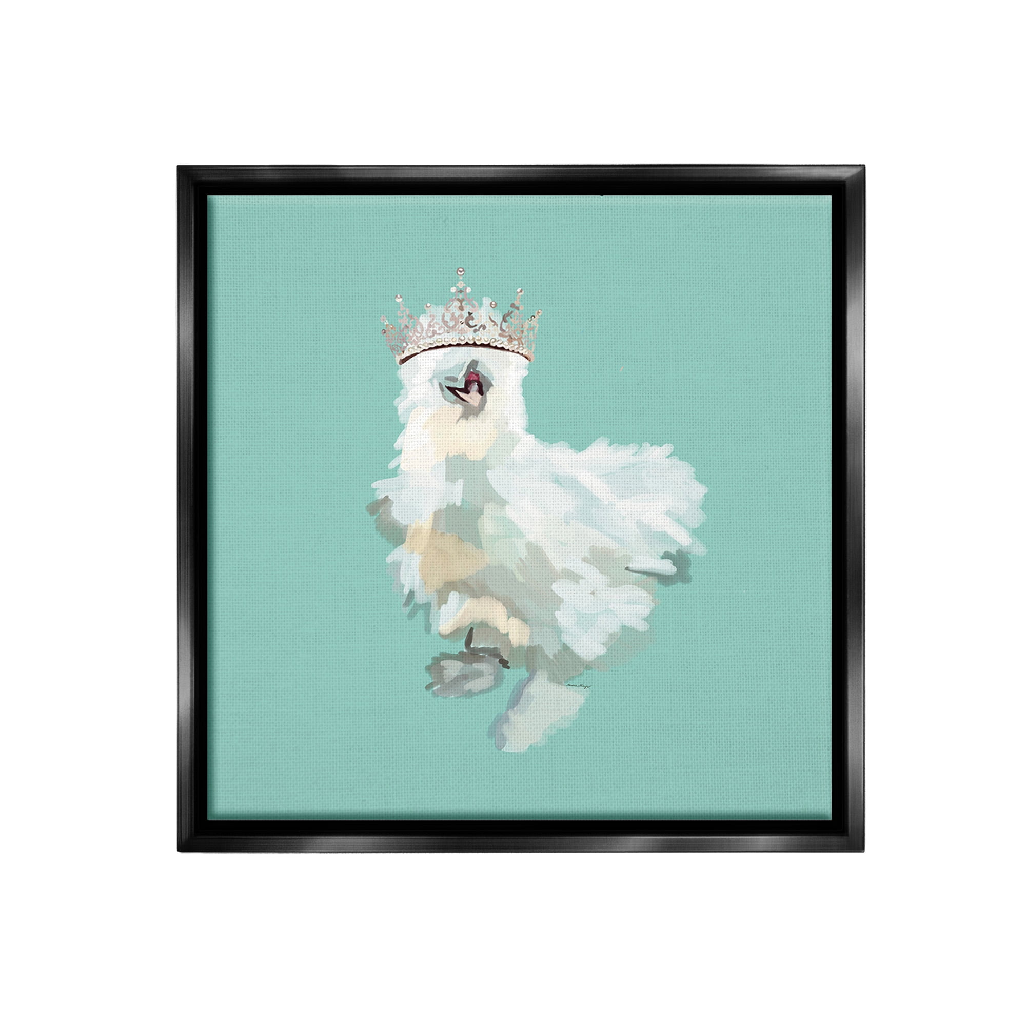 Stupell Industries Silkie Chicken in Crown Animals & Insects Painting Black Floater Framed Canvas Art Print Wall Art, 25 x 25