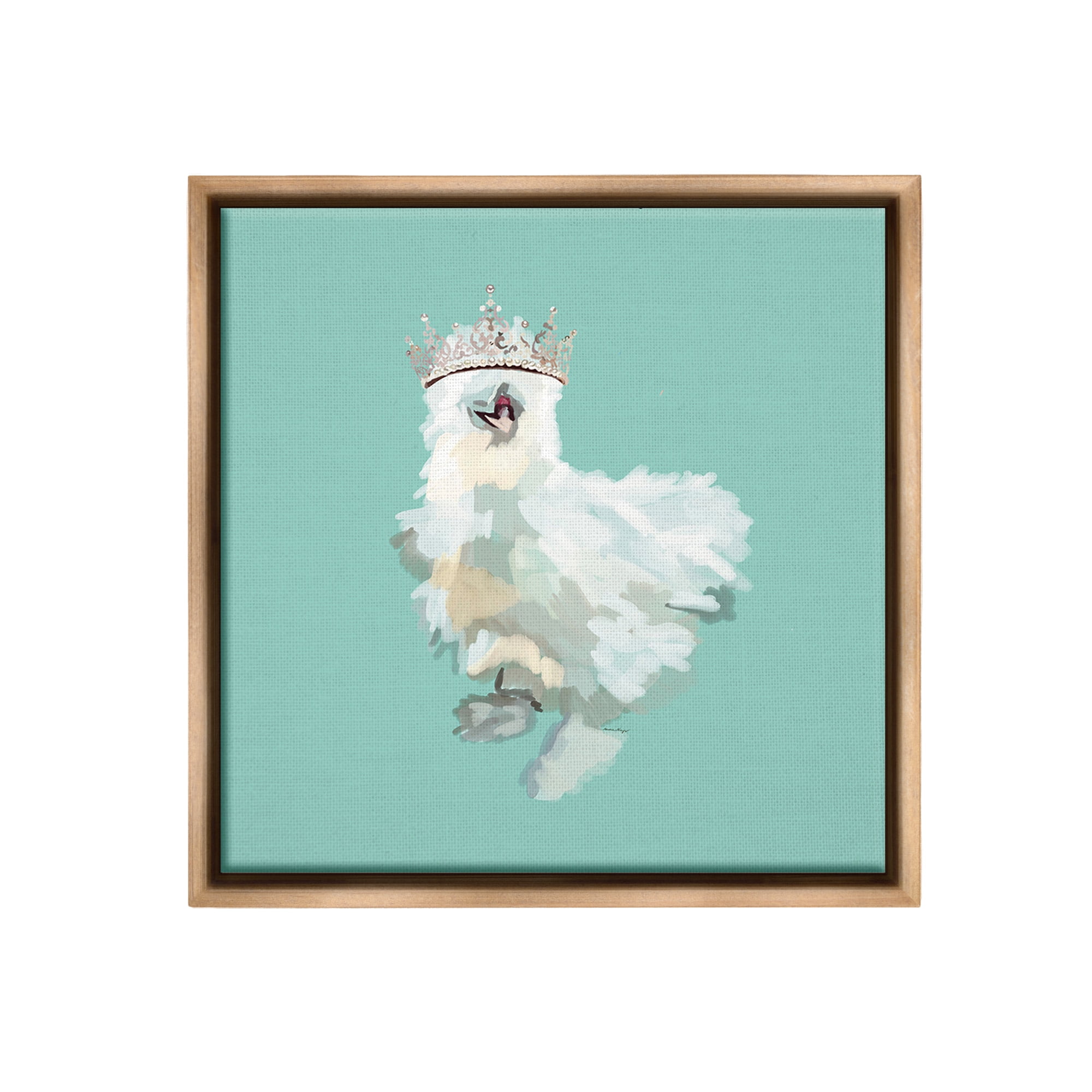 Stupell Industries Silkie Chicken in Crown Animals & Insects Painting Brown Floater Framed Canvas Art Print Wall Art, 25 x 25