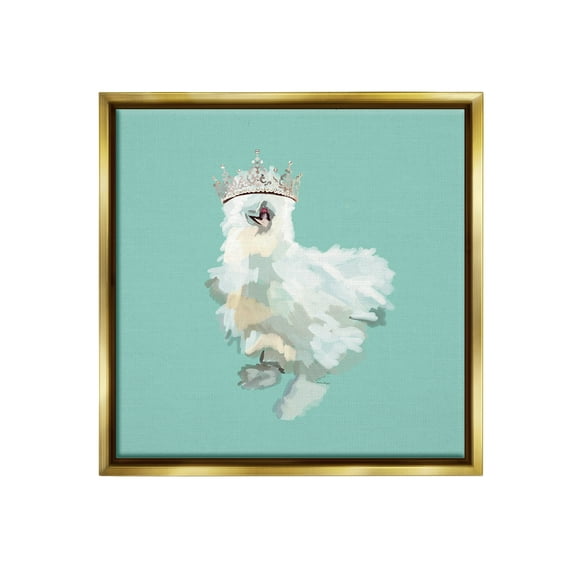 Stupell Industries Silkie Chicken in Crown Animals & Insects Painting Gold Floater Framed Canvas Art Print Wall Art, 18 x 18