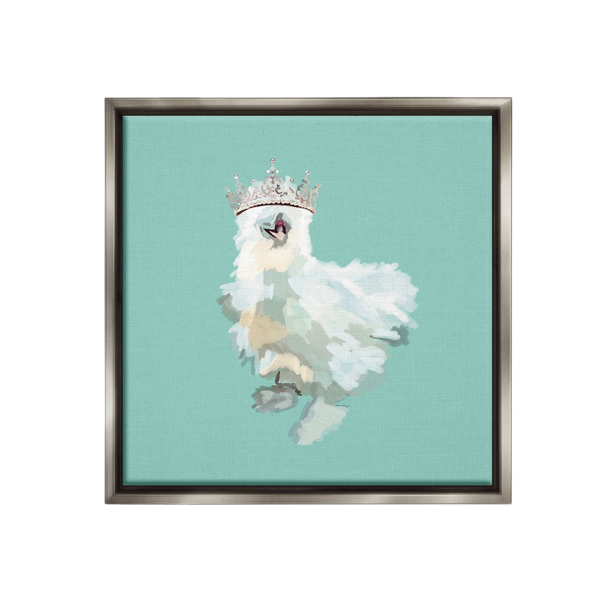 Stupell Industries Silkie Chicken in Crown Animals & Insects Painting Gray Floater Framed Canvas Art Print Wall Art, 25 x 25