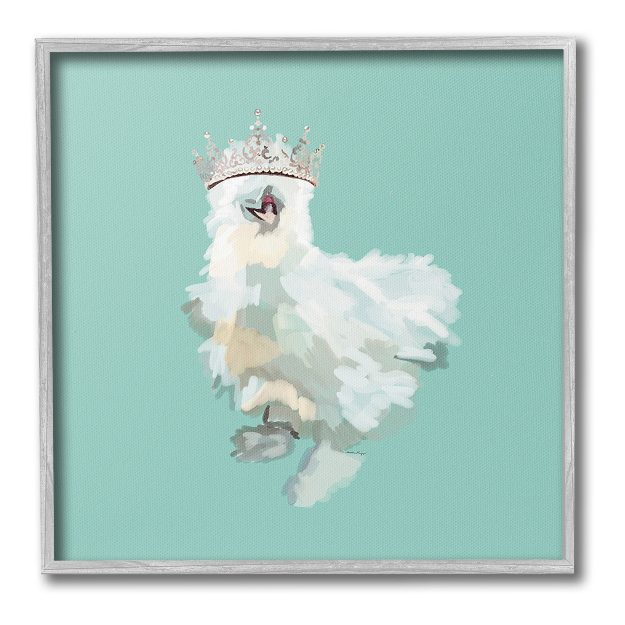 Stupell Industries Silkie Chicken in Crown Animals & Insects Painting Gray Framed Art Print Wall Art, 24 x 24